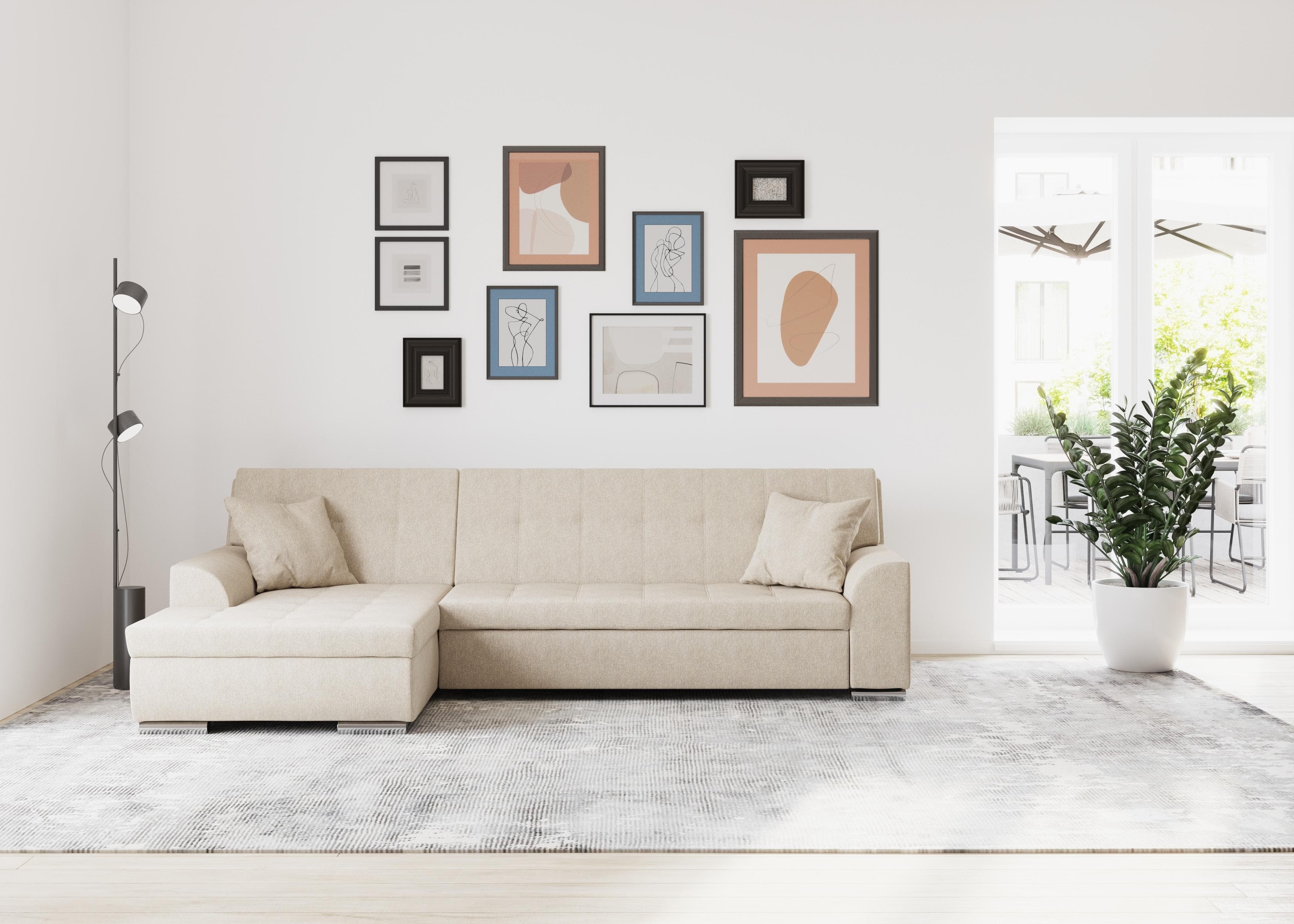 DOMO COLLECTION Ecksofa Treviso Beige L-Form mit Recamiere