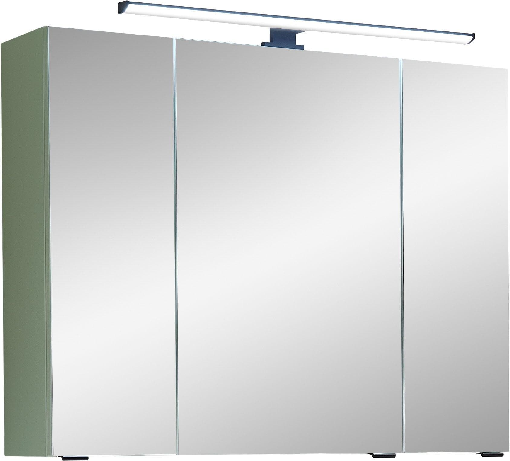 Badezimmerspiegelschrank SAPHIR Quickset 500 3 Türen 80cm LED-Aufsatzleuchte Salbei