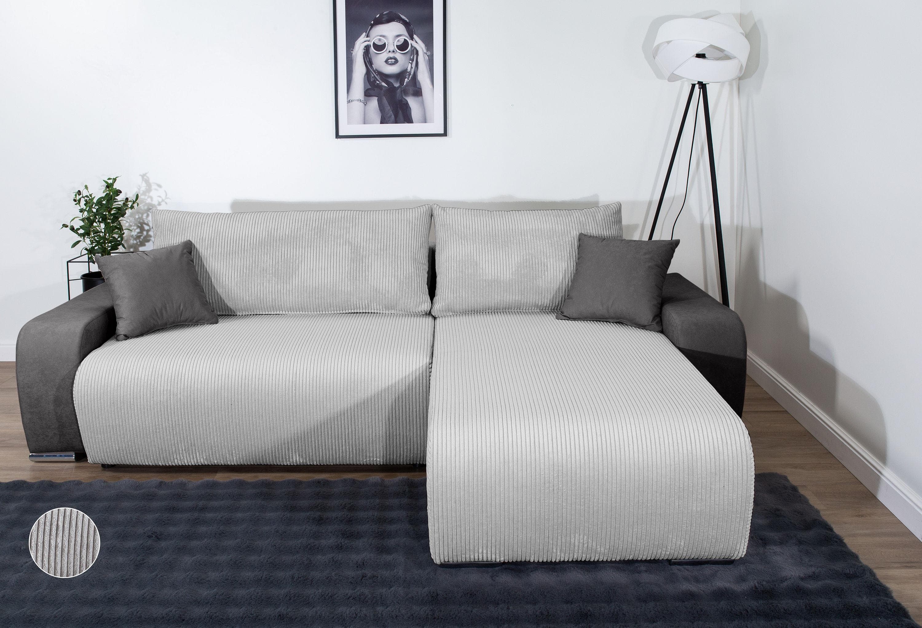 Collection AB Ecksofa Pia L-Form 237 cm mit Bettfunktion Anthrazit/Hellgrau