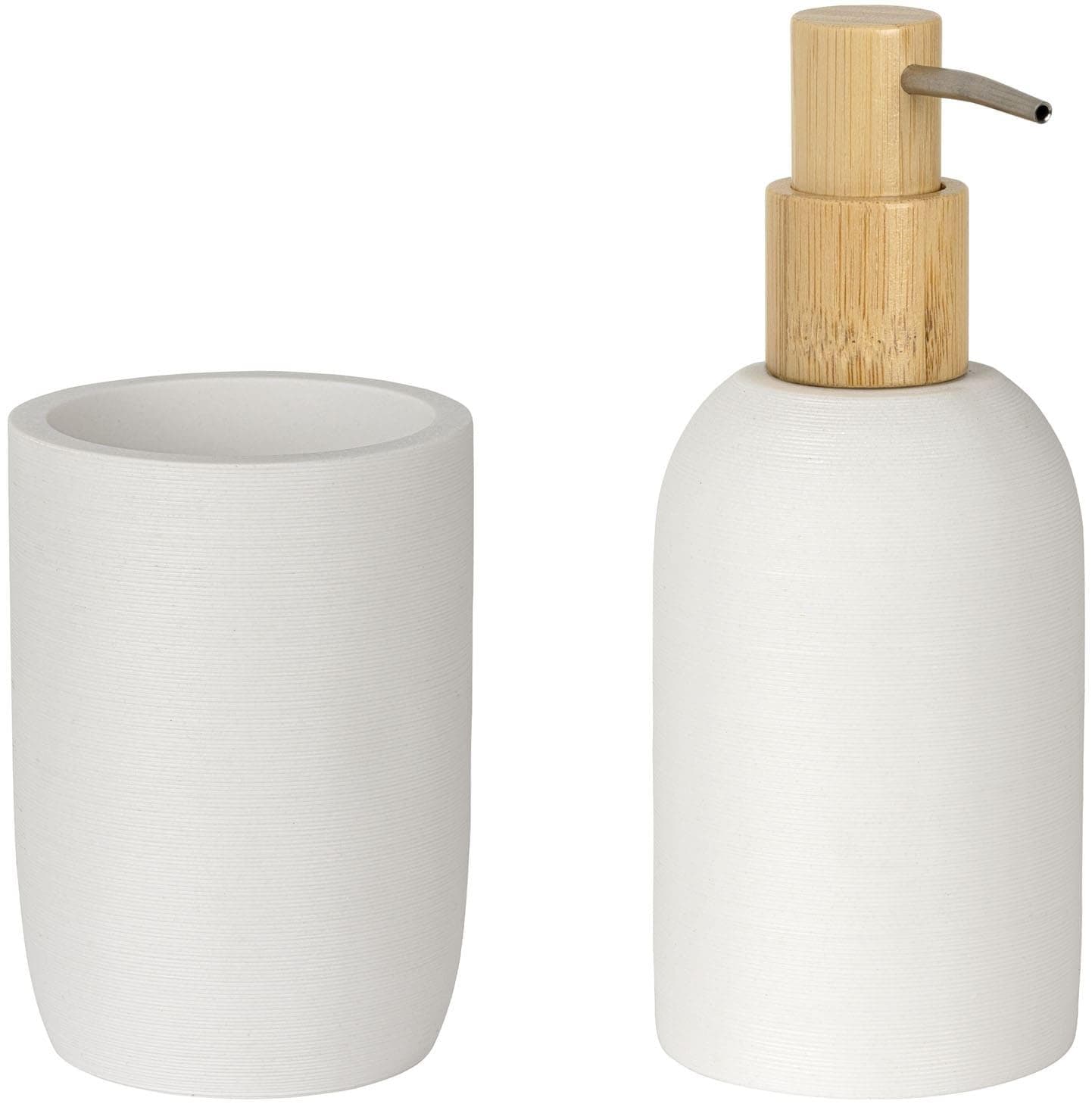 WENKO Seifenspender Altavalle Weiß Bambus Polyresin Dosierspender