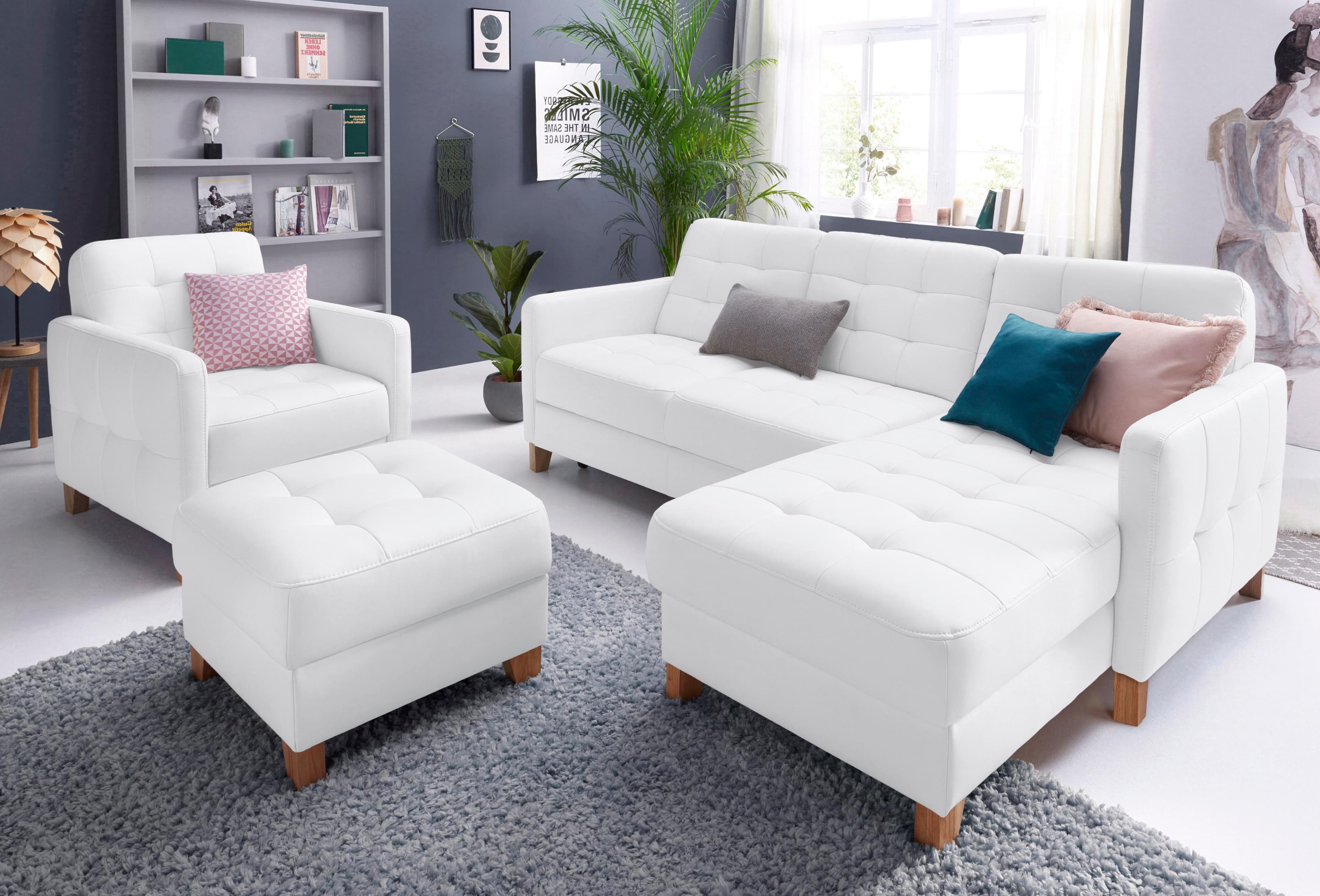 Ecksofa EXXPO Elio Alpine Weiß L-Form mit Knopfheftung