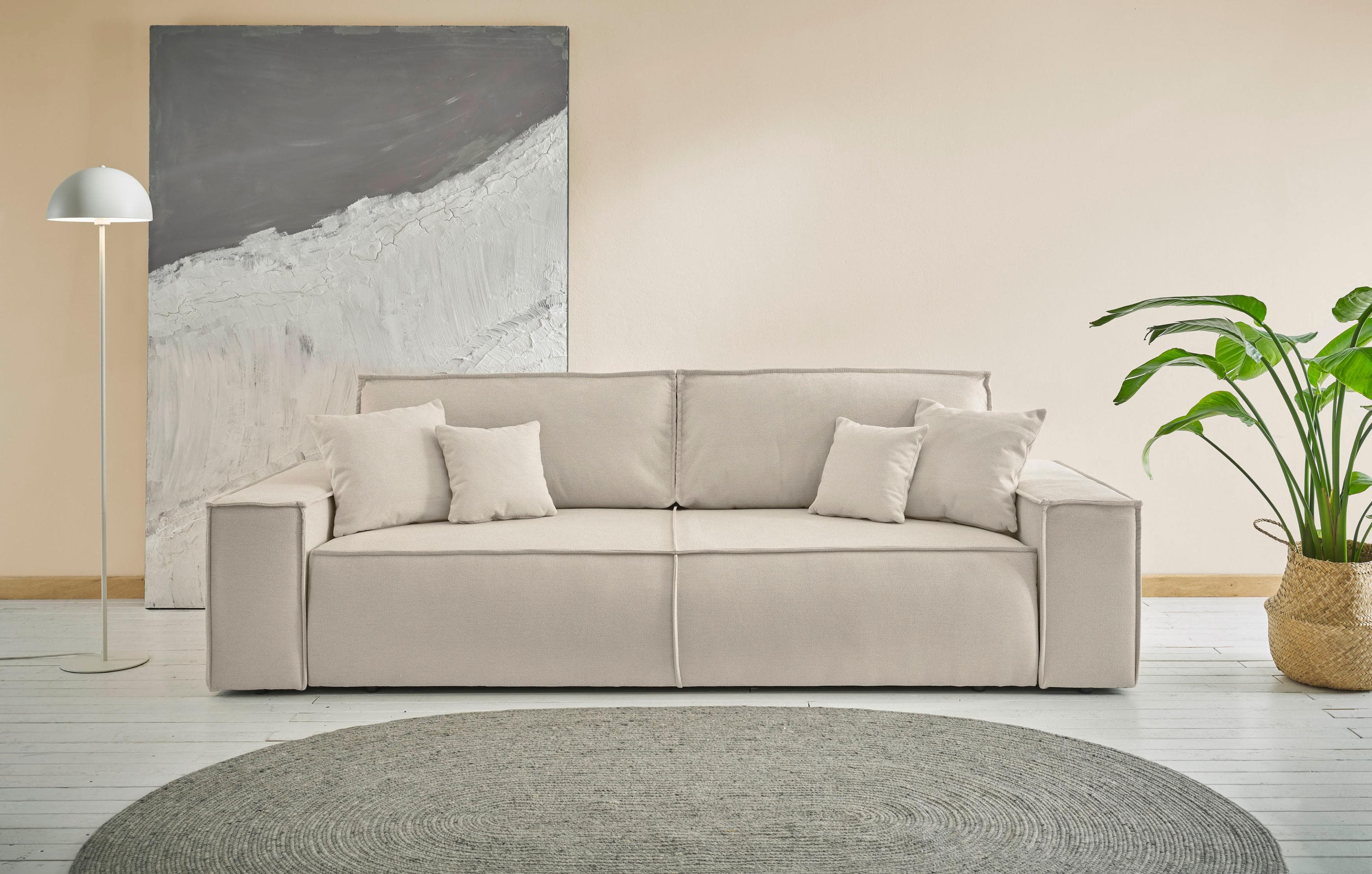 OTTO HOME Finnley Schlafsofa 3-Sitzer Creme mit Bettkasten