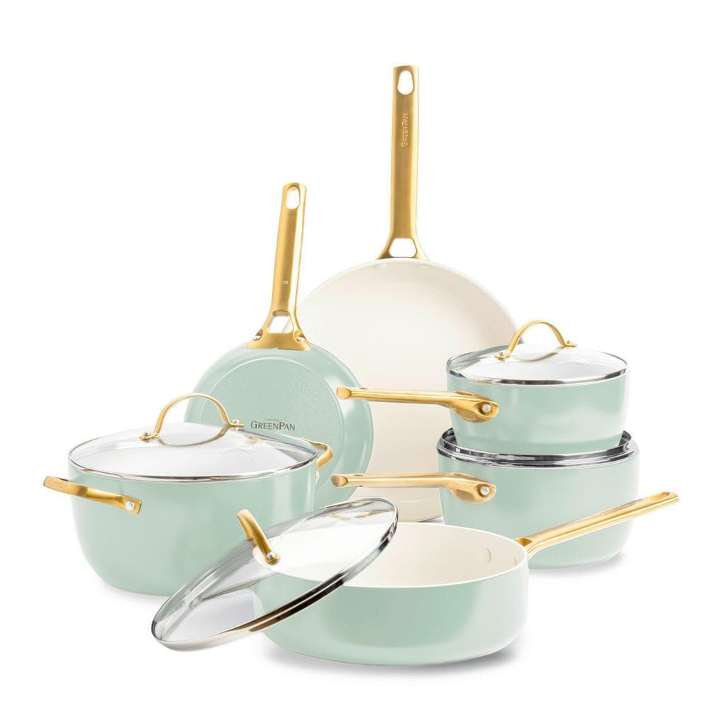 GreenPan Kochtopfset Padova Reserve Grün, Weiß, Gold, 6-teilig, PFAS-frei