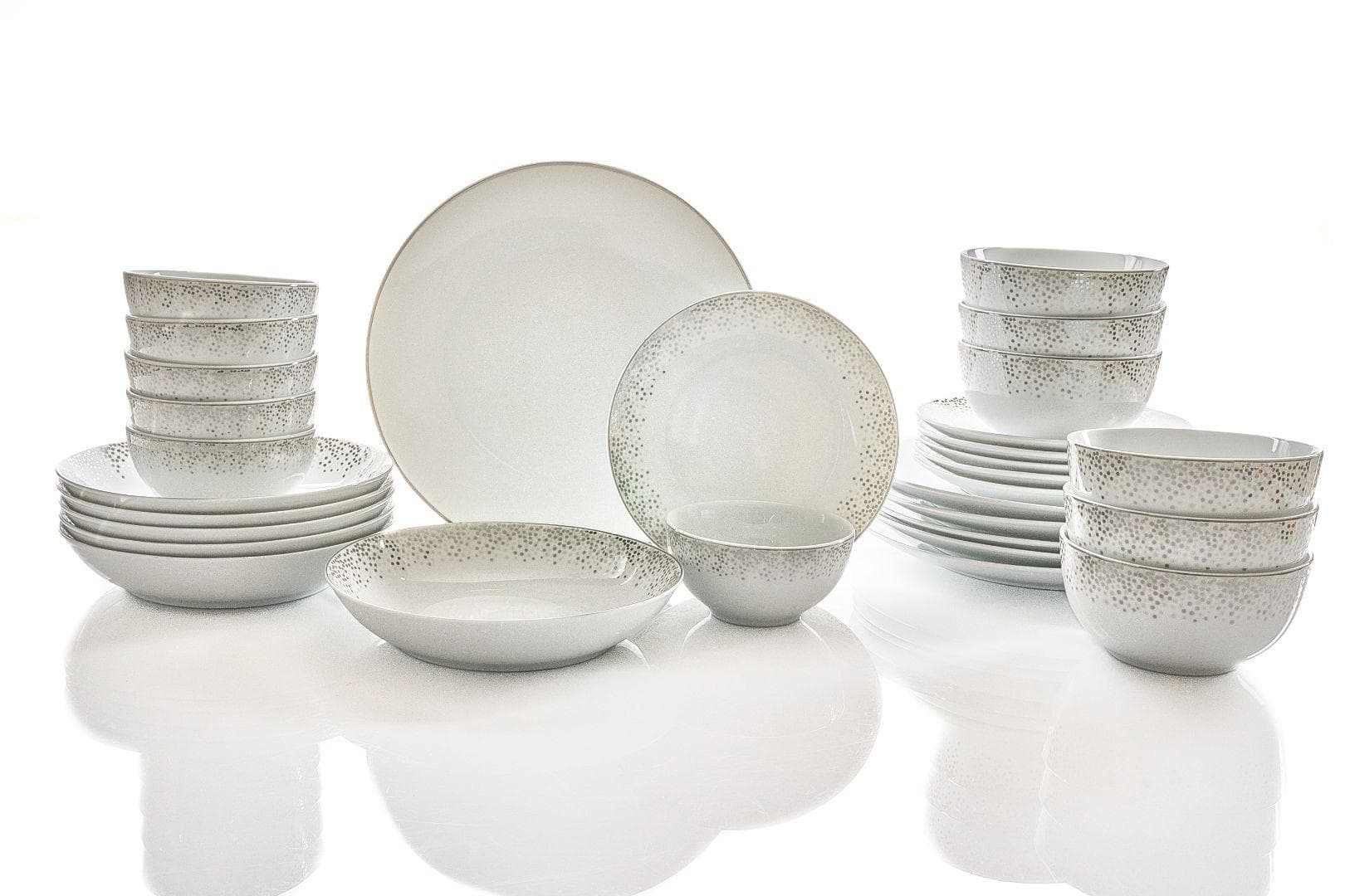 Kombiservice RETSCH ARZBERG "Dusty" 30-tlg. Porzellan Geschirr-Set Weiß/Silber