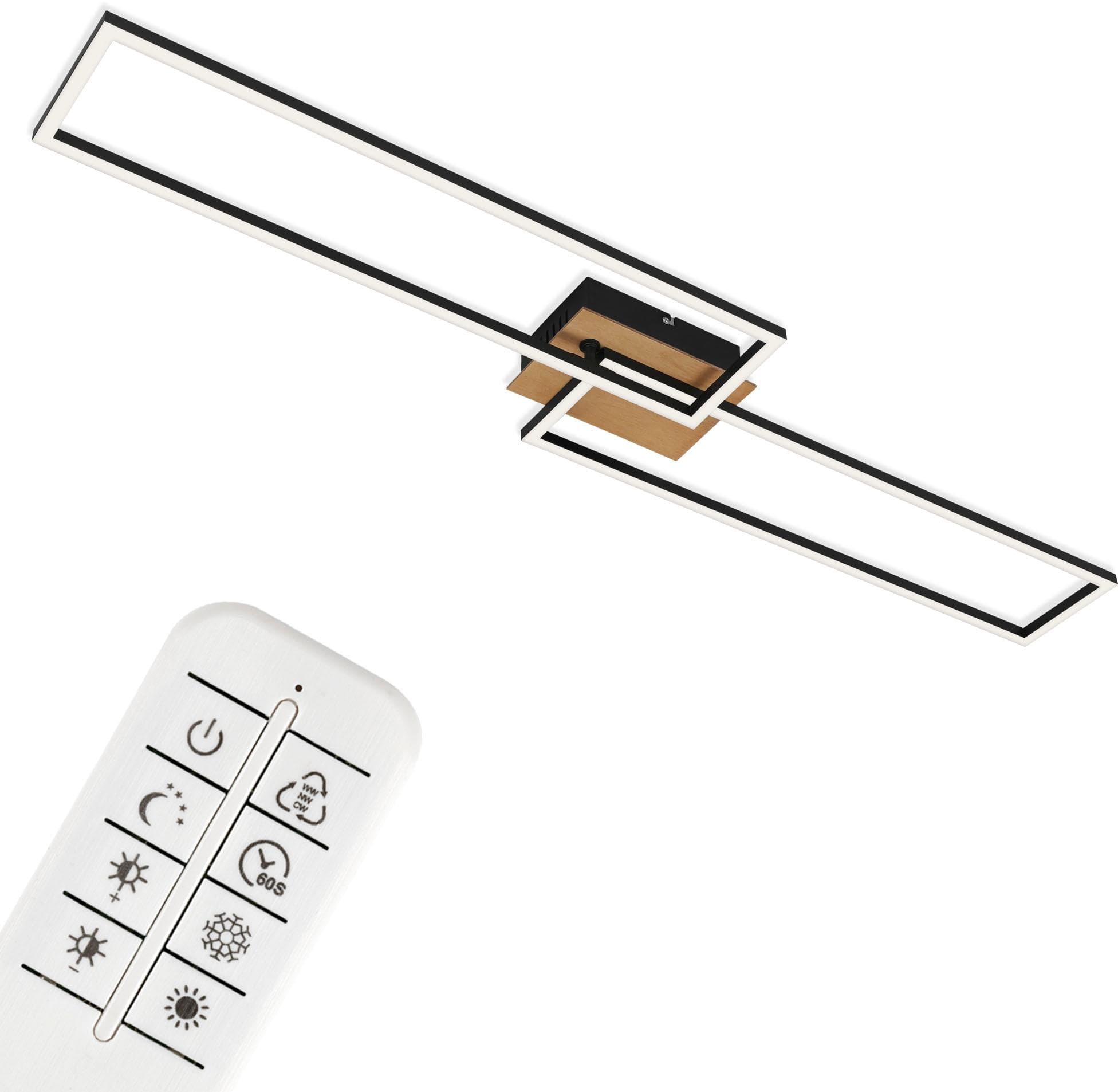 Briloner Leuchten FRAME LED Deckenleuchte: Dimmbar, Schwarz, Fernbedienung