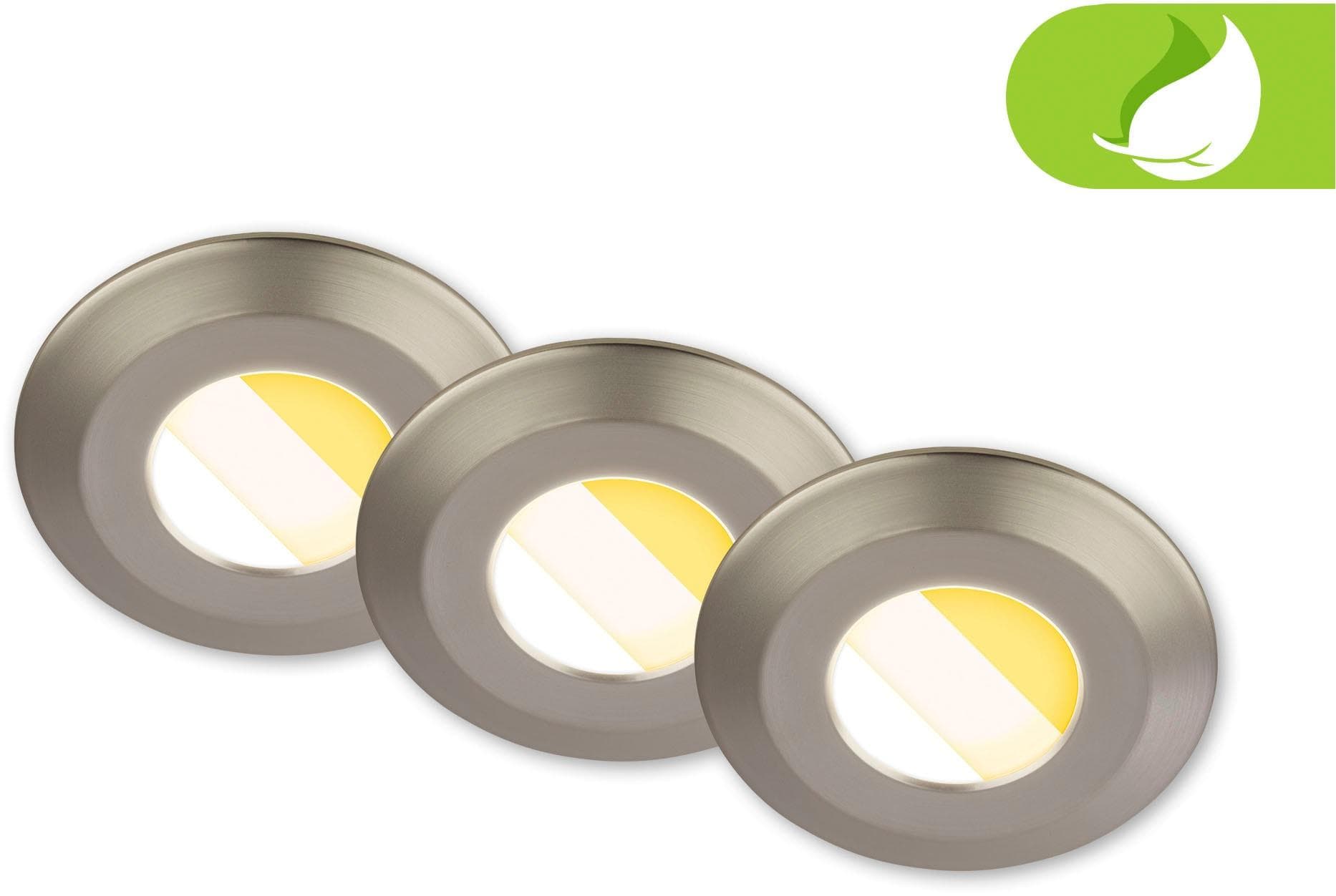 Briloner LED-Einbauleuchte Klira Nickel Matt 9 cm IP44 3er