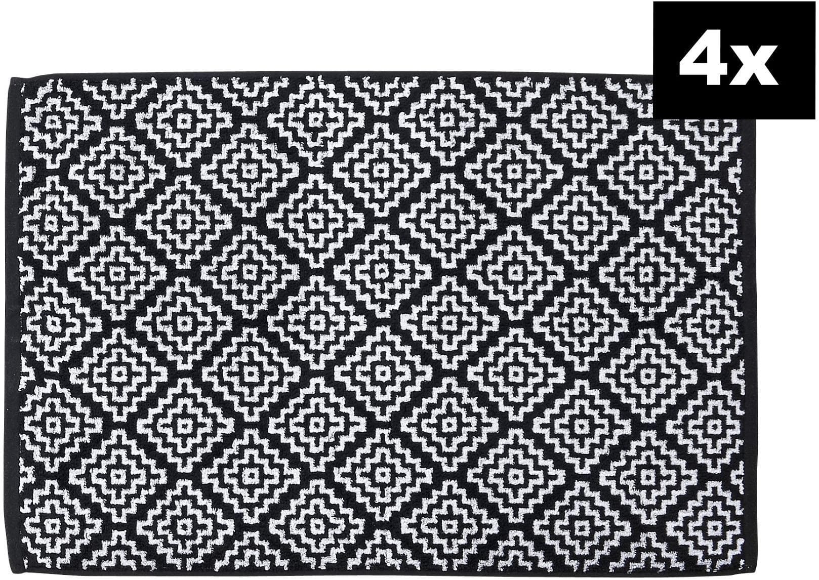 done. Badematte DAILY SHAPES Boho 4er-Set Schwarz Baumwolle Jacquardgewebt