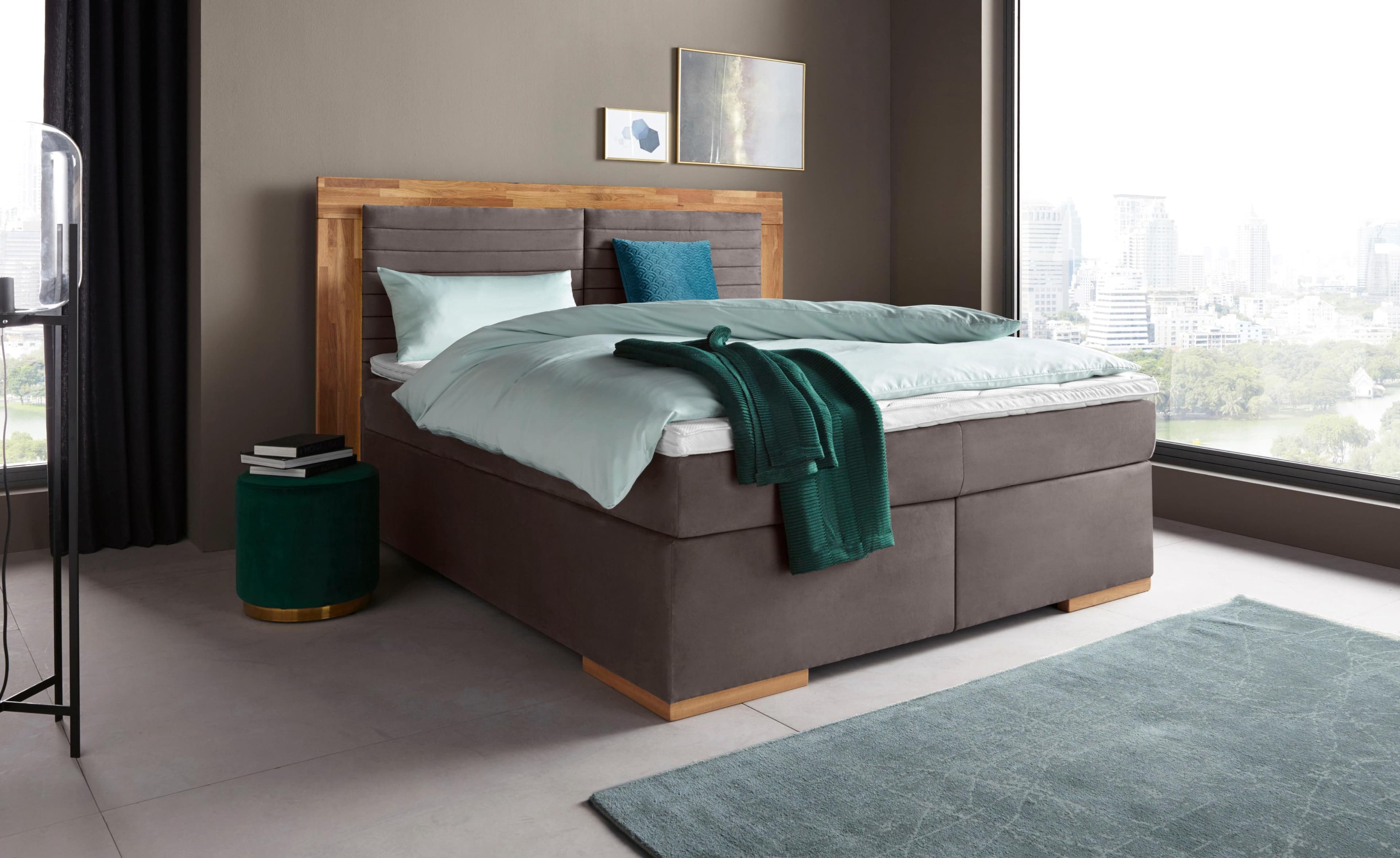 HOME AFFAIRE Boxspringbett Cup Grau Microfaser mit Topper