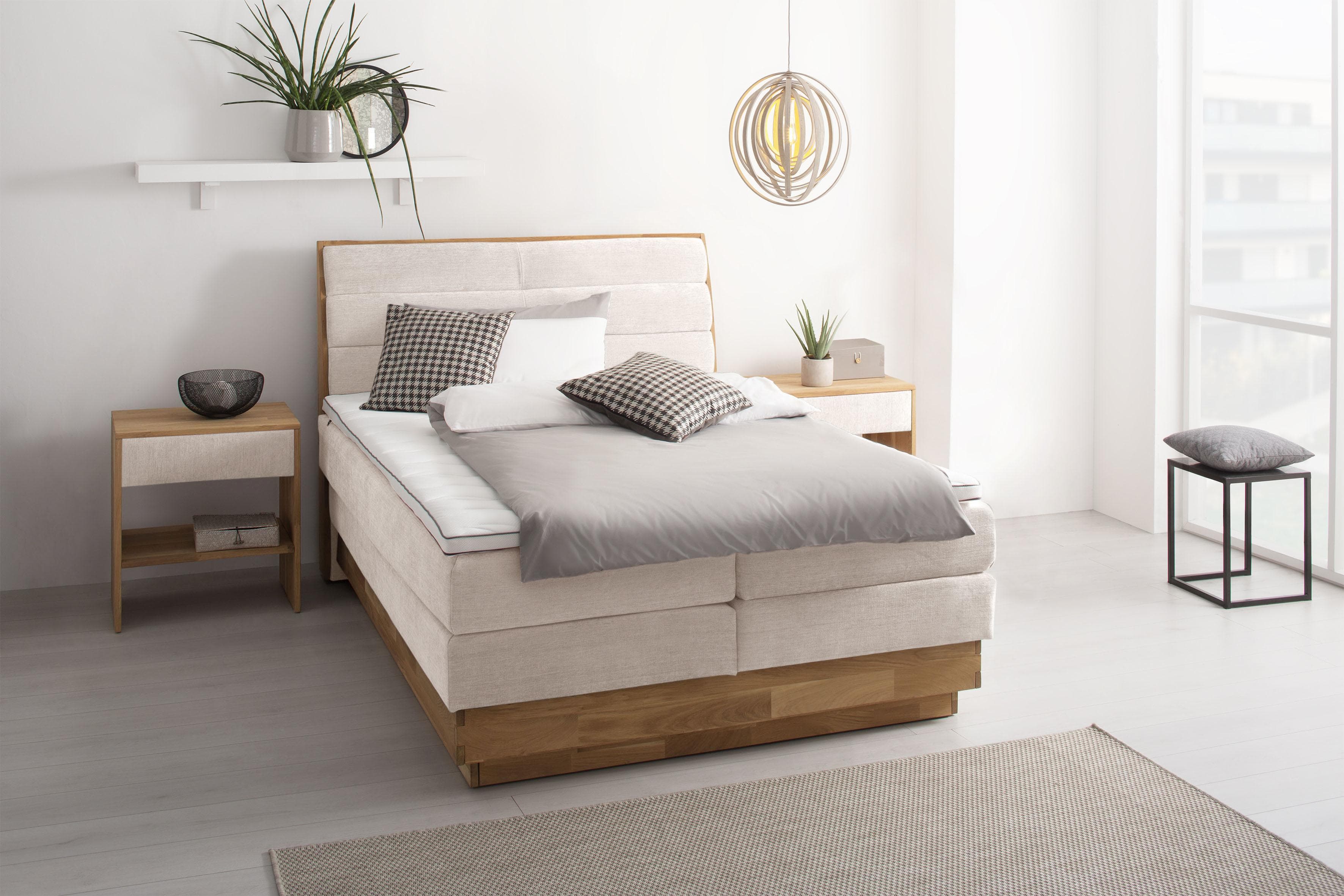 OTTO HOME Boxspringbett Jenna Beige mit Bettkasten und 2 Matratzen