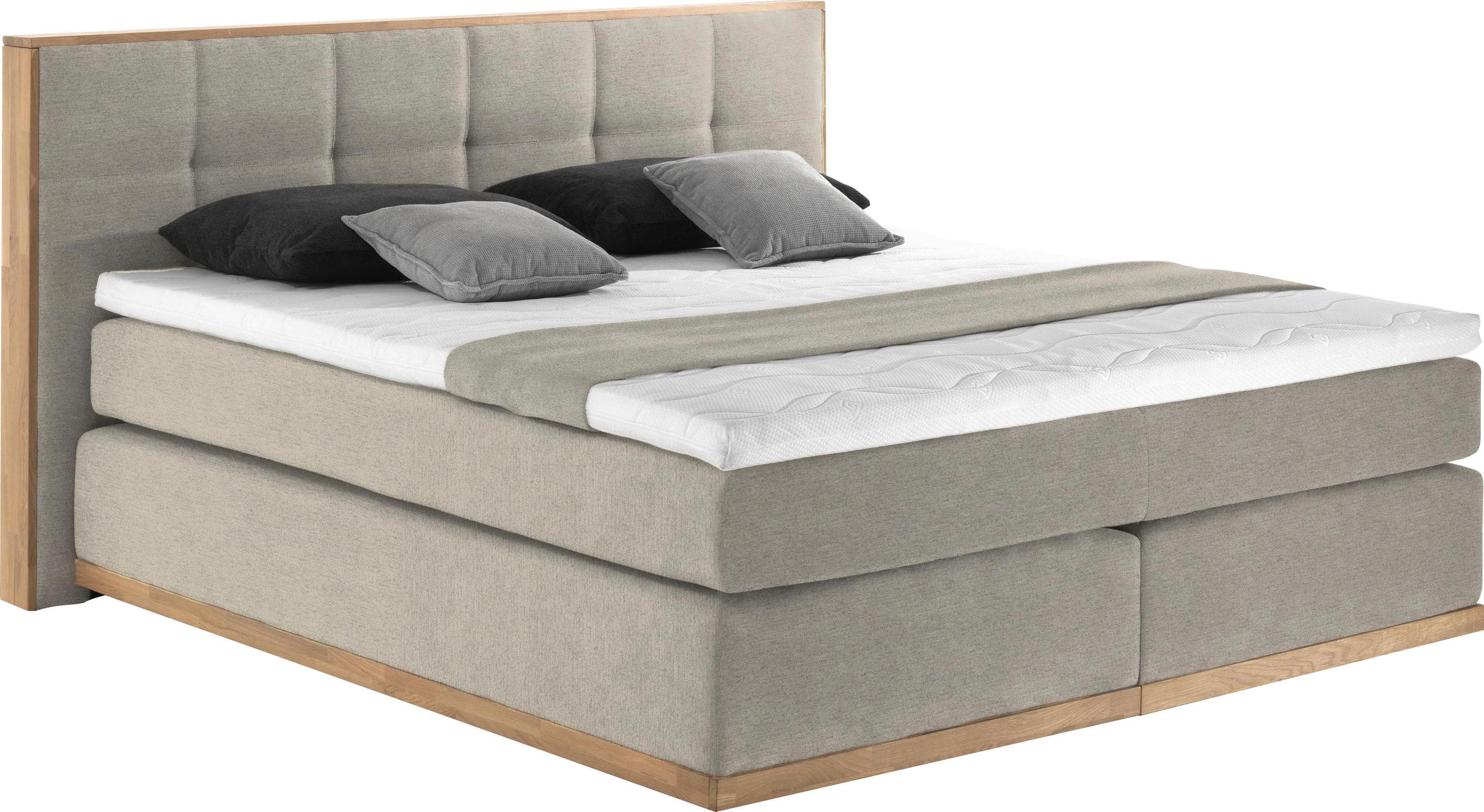 HOME AFFAIRE Boxspringbett Vinton Beige Massivholz 200x200cm