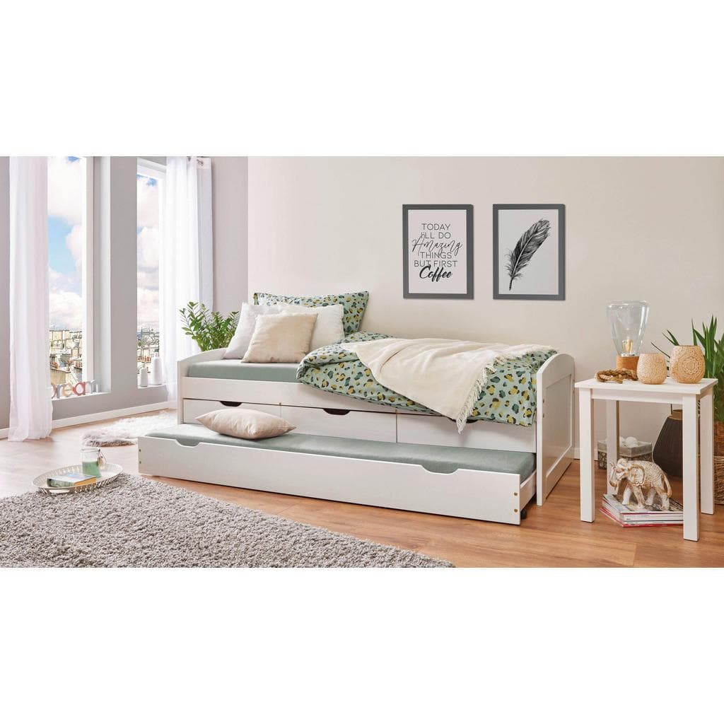 Massivholz Funktionsbett mit 3 Schubladen & ausziehbarer Liegefläche 90x200 cm