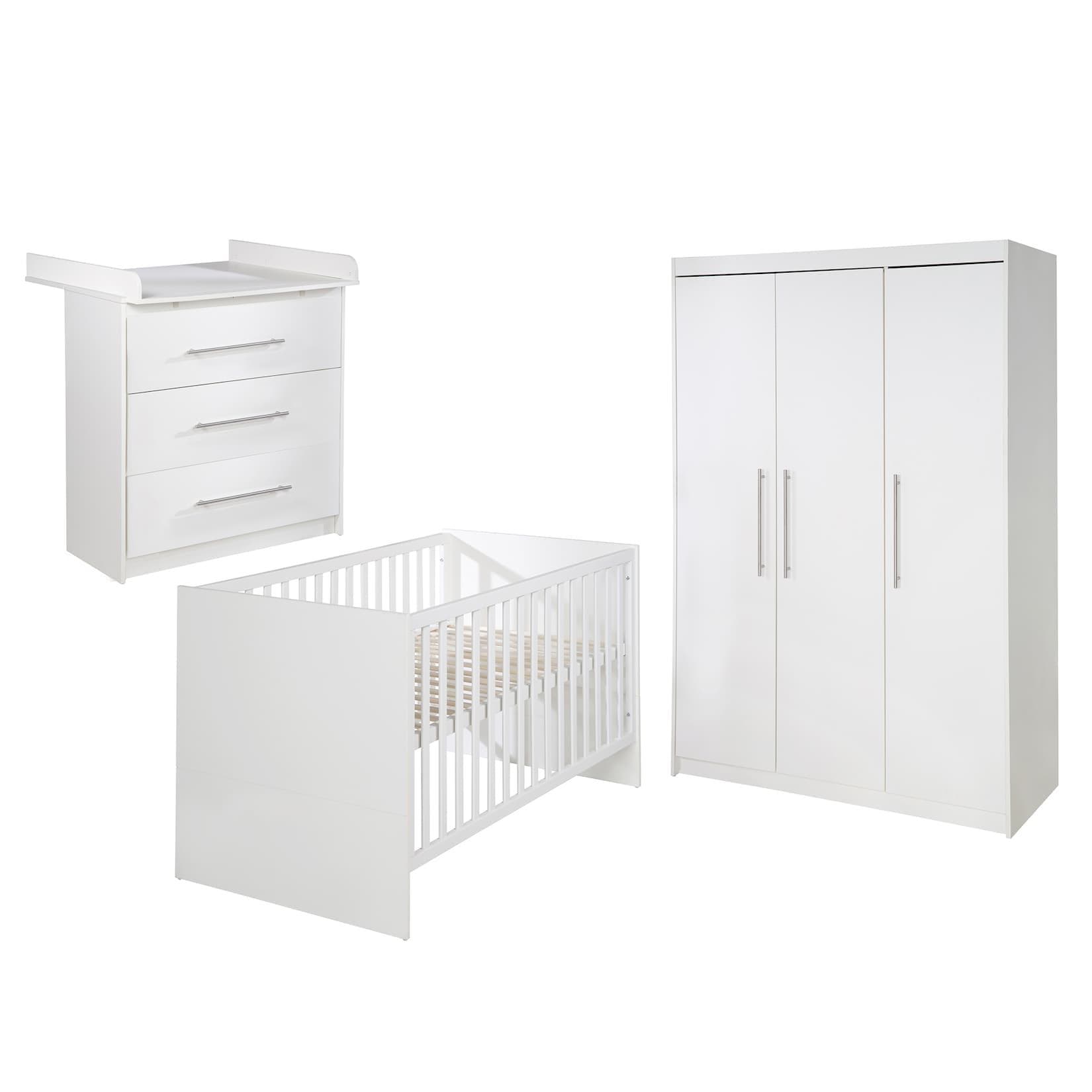 Babyzimmer-Set mit Gitterbett, Wickelkommode & Kleiderschrank
