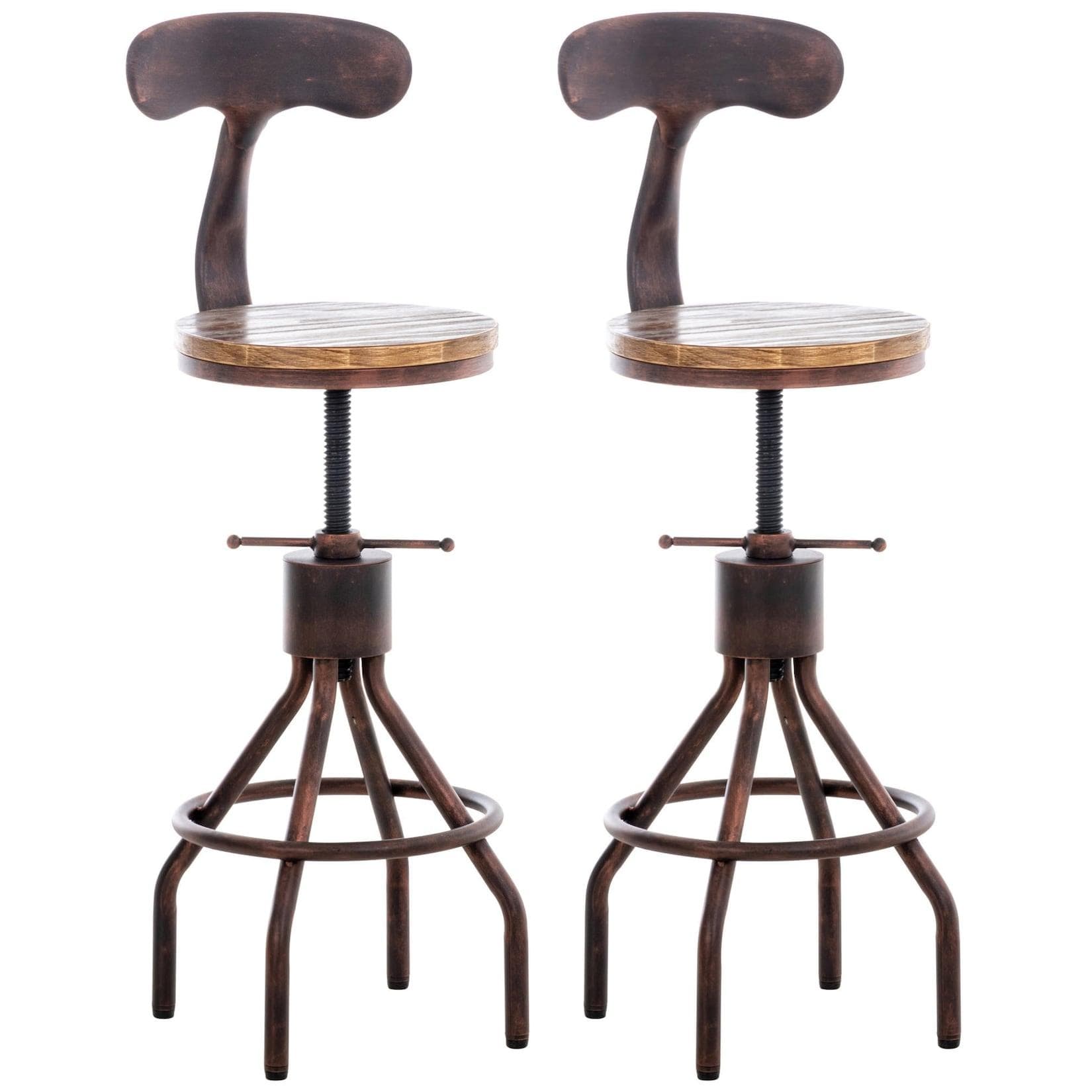 CLP 2er Set Barhocker Hanam Industrial-Design Höhenverstellbar Metall Holzsitz Rückenlehne