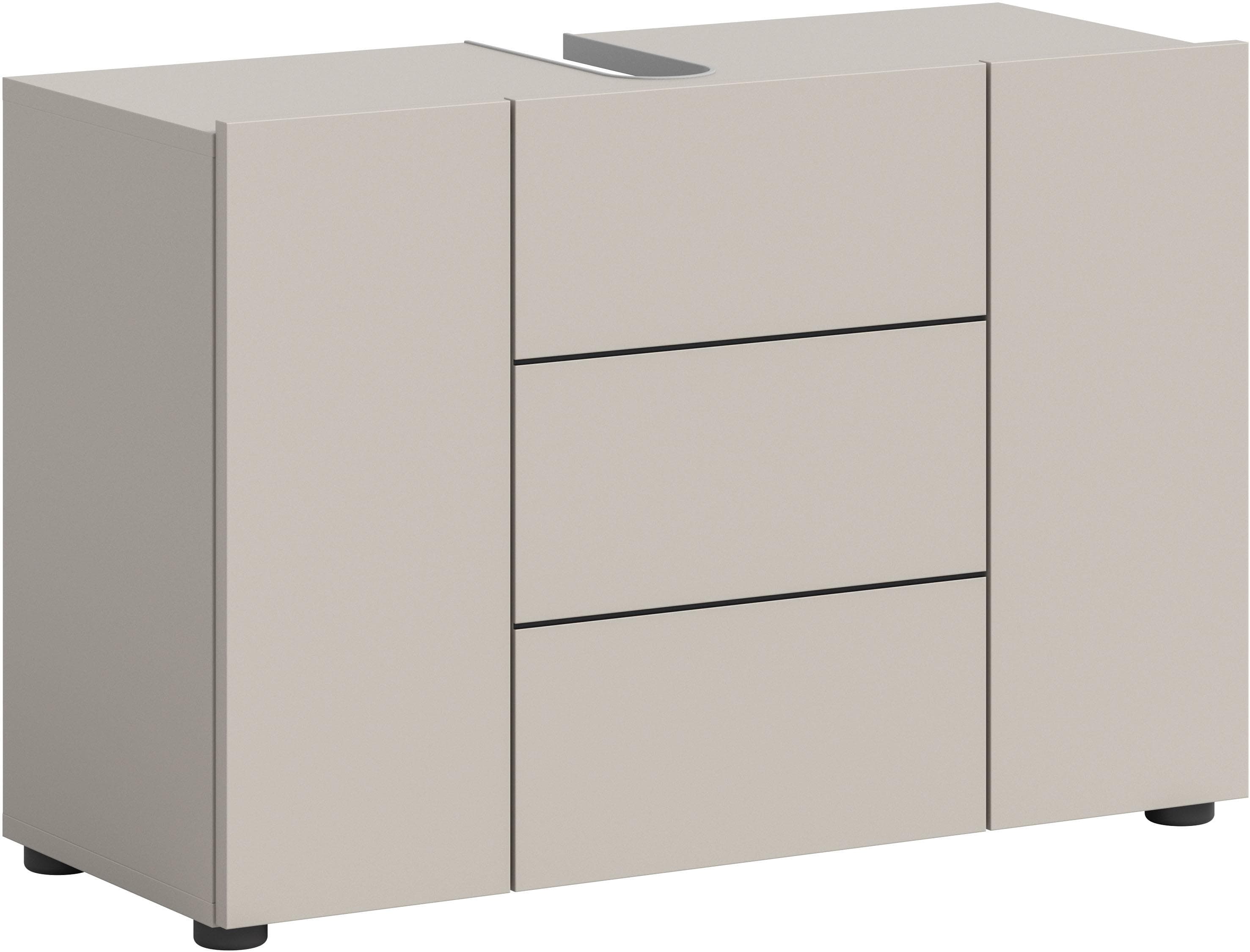Welltime Waschbeckenunterschrank BIEL 82 cm 3 Türen 4 Fächer Kashmir Nachbildung Schwarz