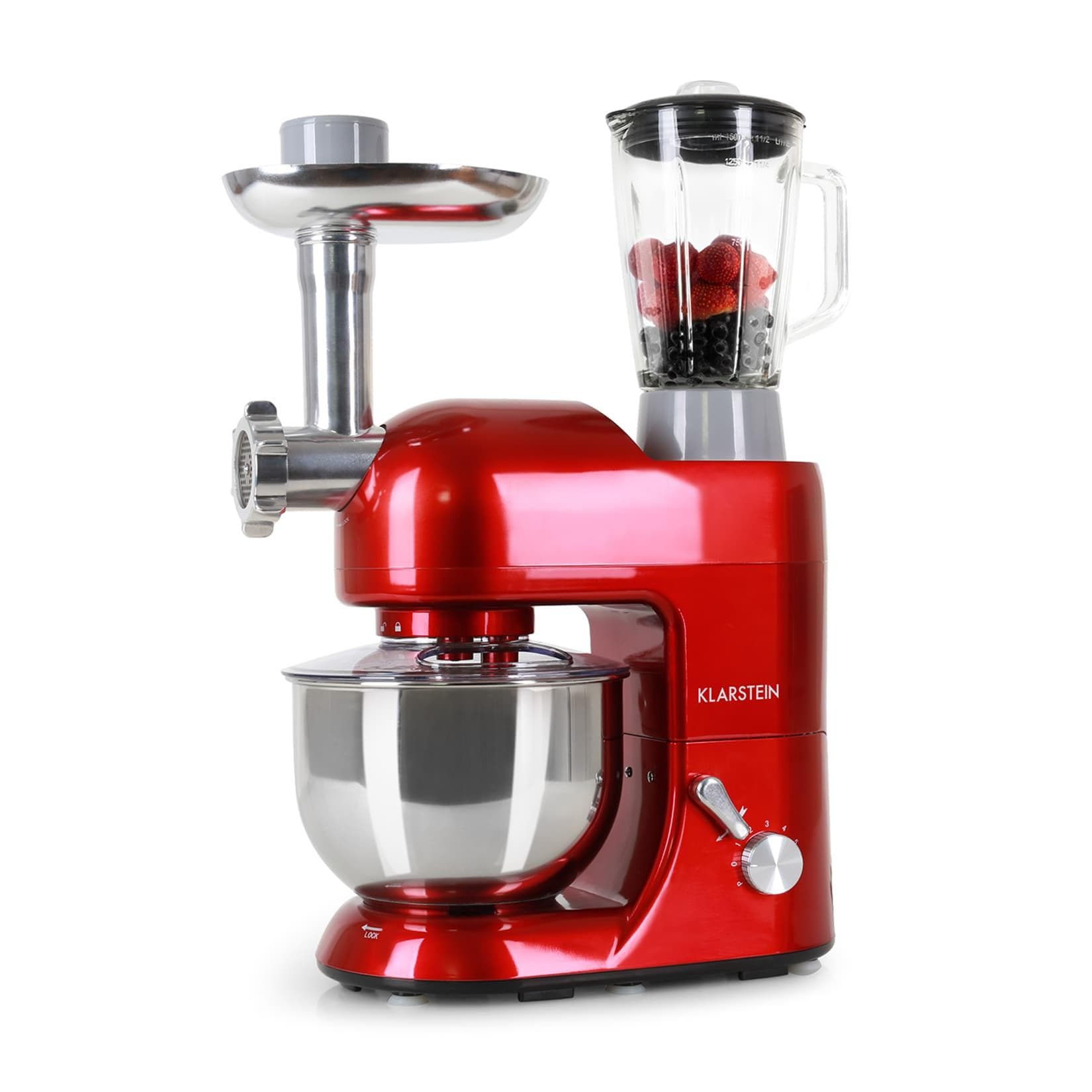 Klarstein Lucia Küchenmaschine 3-in-1 1800 W 5 Ltr Edelstahl BPA-frei Rot