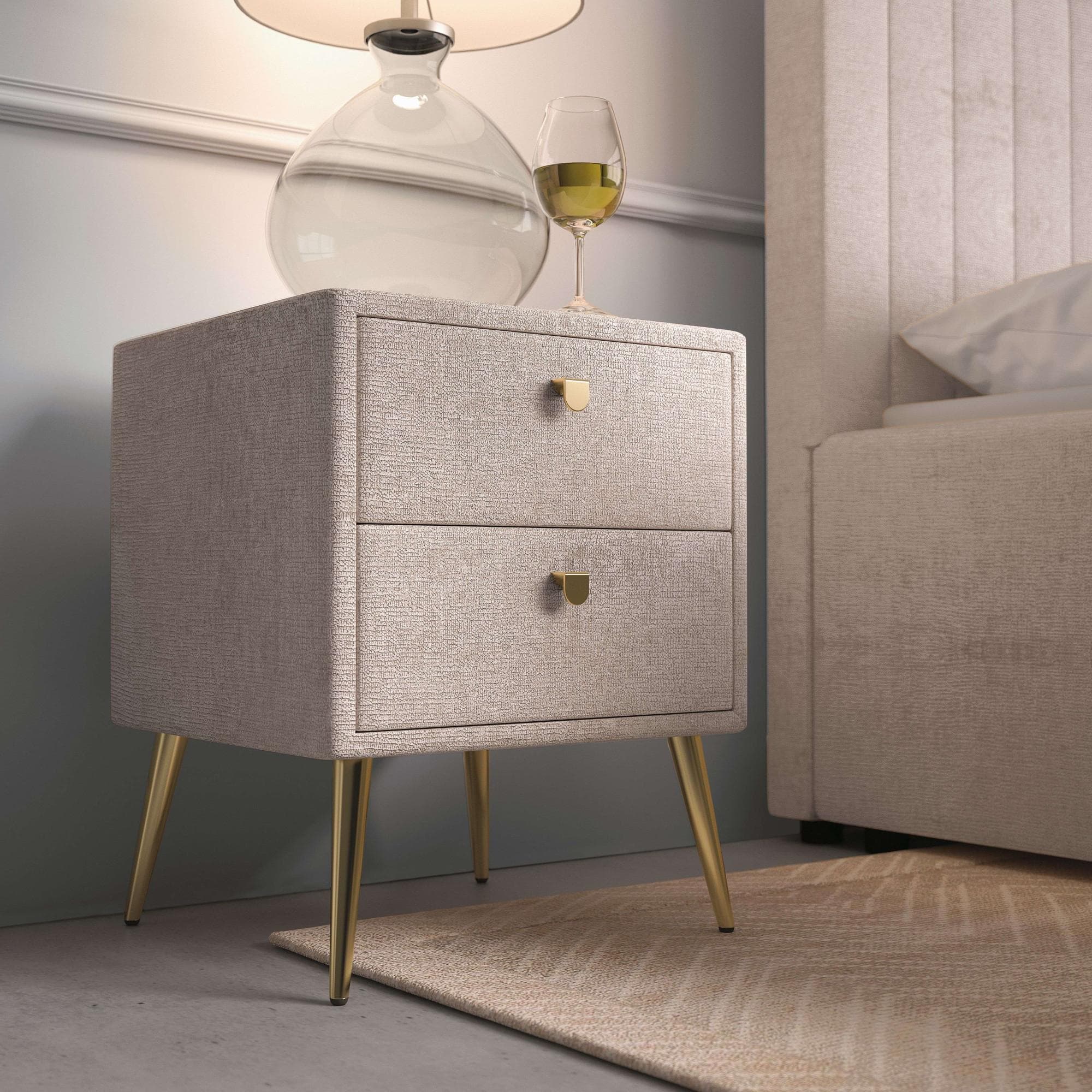 Nachtschrank HOME AFFAIRE MOIVRE Polster-Nachtkommode Creme