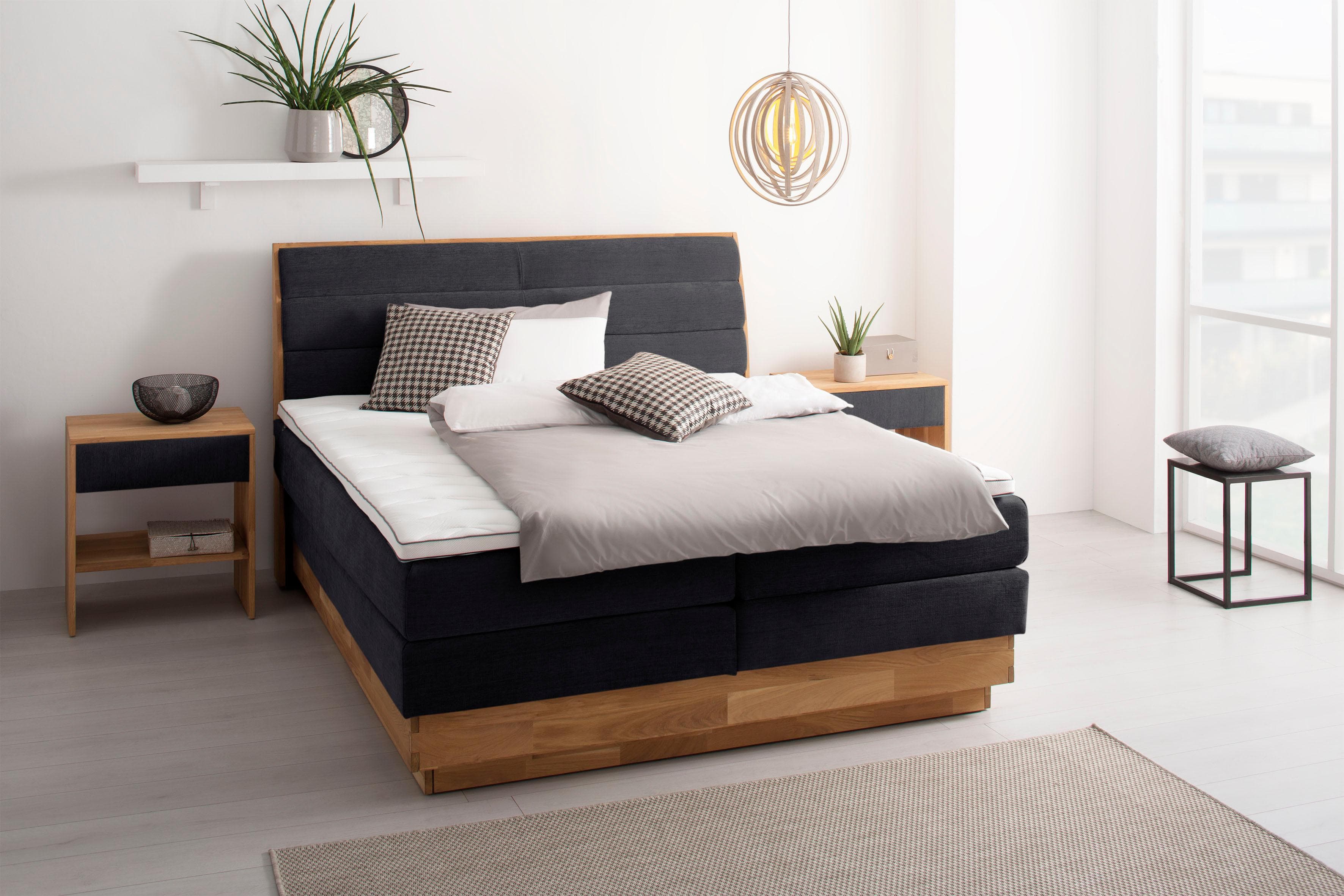 OTTO HOME Boxspringbett Jenna Schwarz mit LED-Beleuchtung und Bettkasten