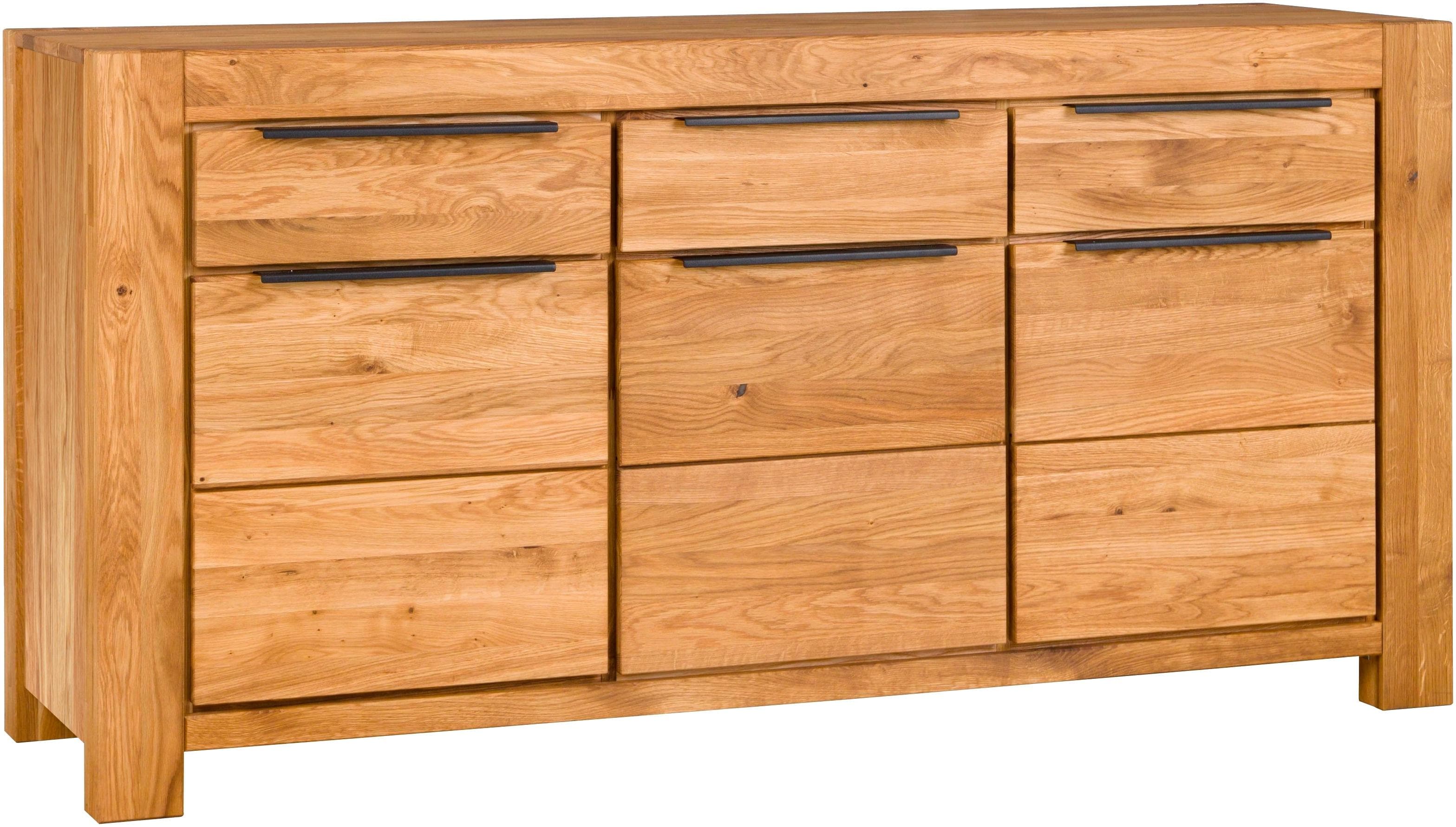 Kommode HOME AFFAIRE Braun Eiche Massivholz 6 Fächer 3 Schubladen
