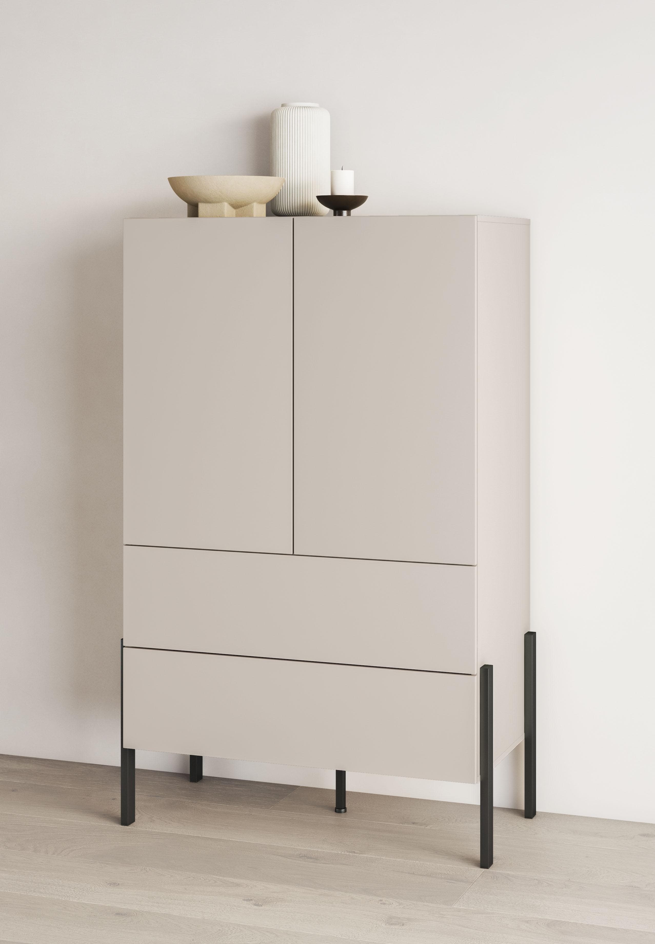 OTTO HOME Jukon Wäscheschrank Beige Grifflos 2 Türen 2 Schubladen