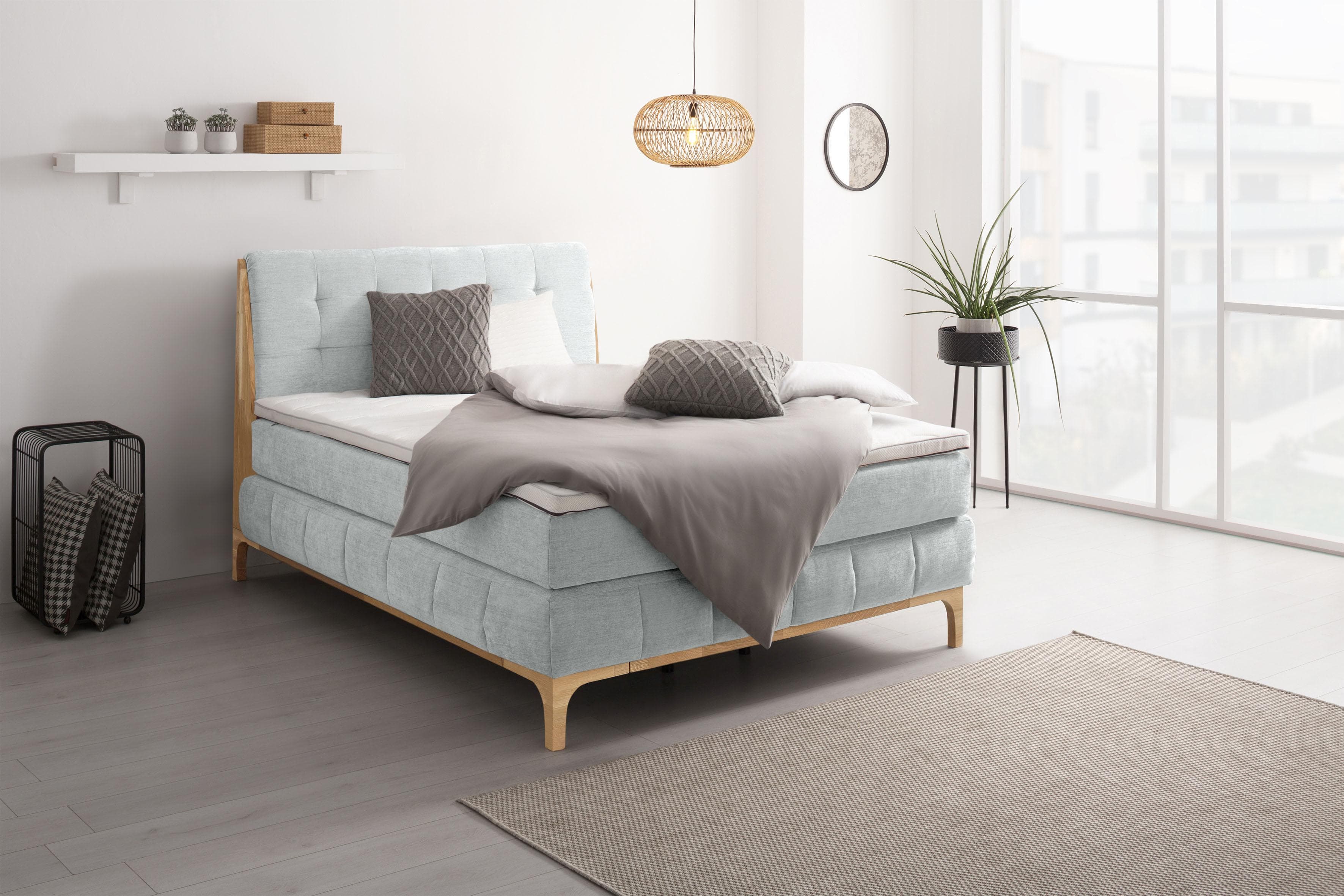 OTTO HOME Jelle Boxspringbett Grau mit 2 Matratzen & Topper