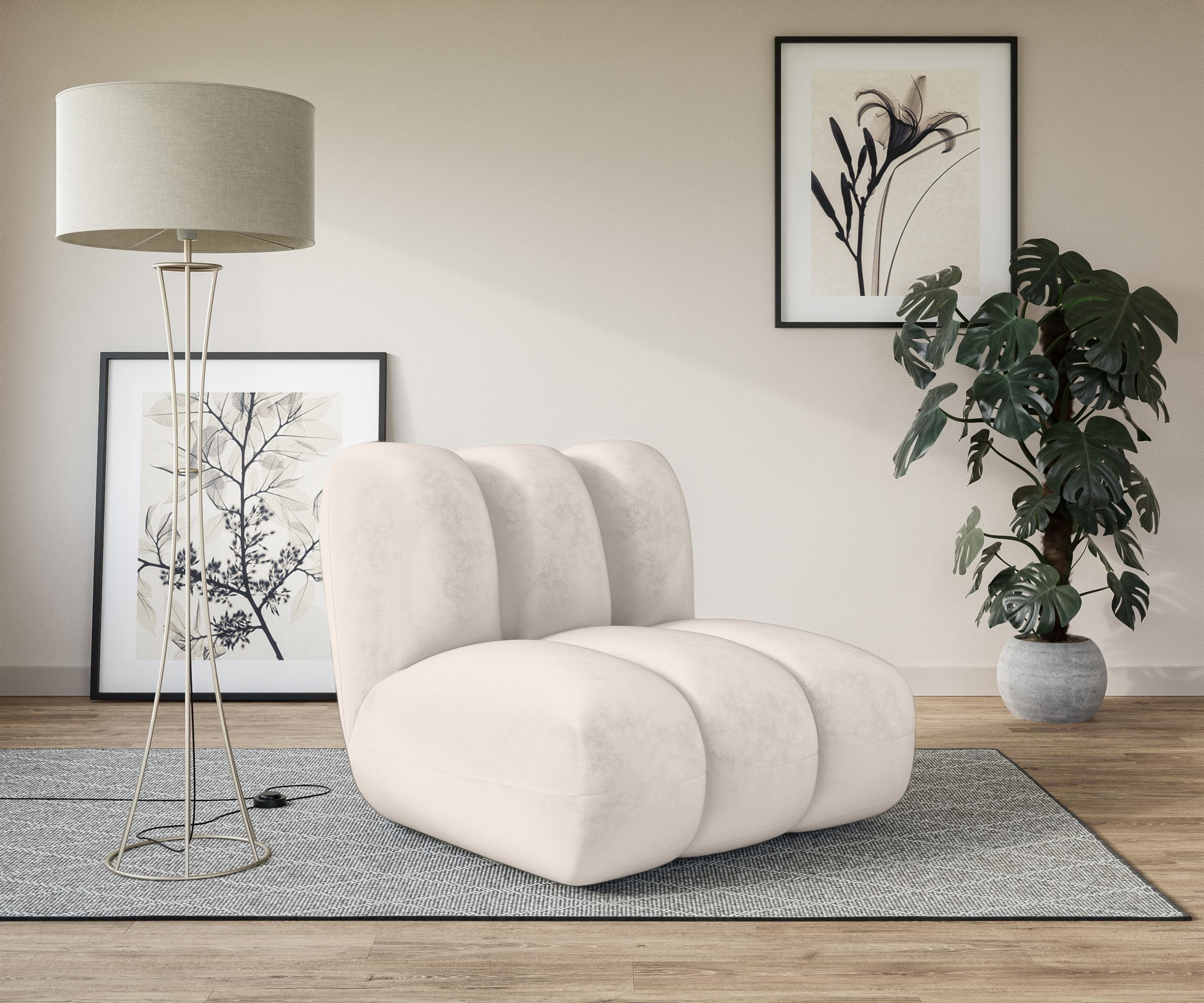 LeGer Home Priya Loungesessel Beige Samtoptik Modern