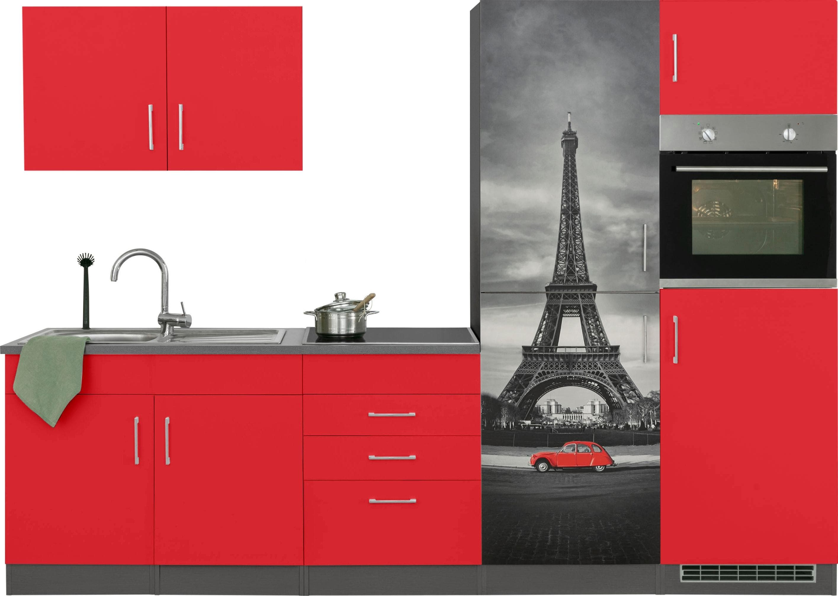 Kochstation Küchenzeile KS-Paris Rot Anthrazit 280x200 cm
