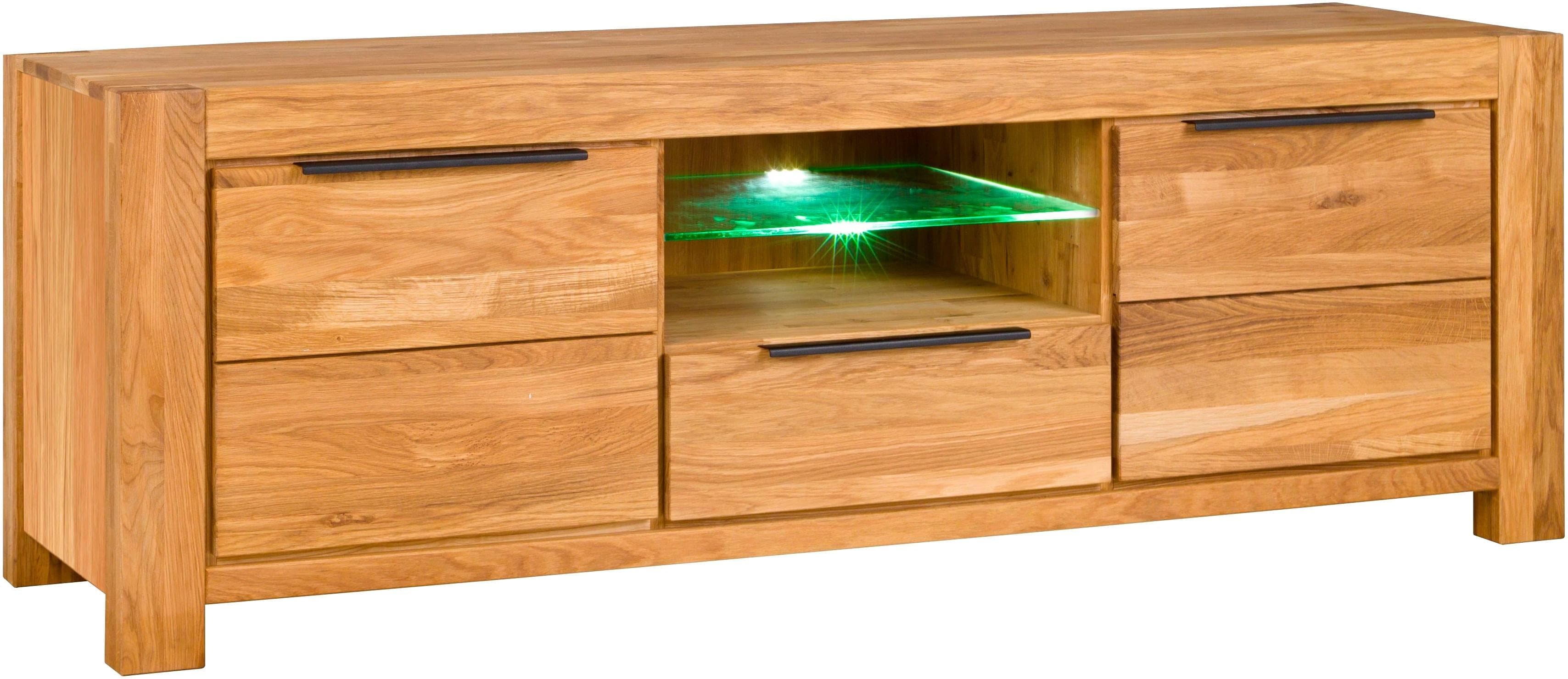 HOME AFFAIRE Lowboard Eiche massiv mit schwarzen Griffen