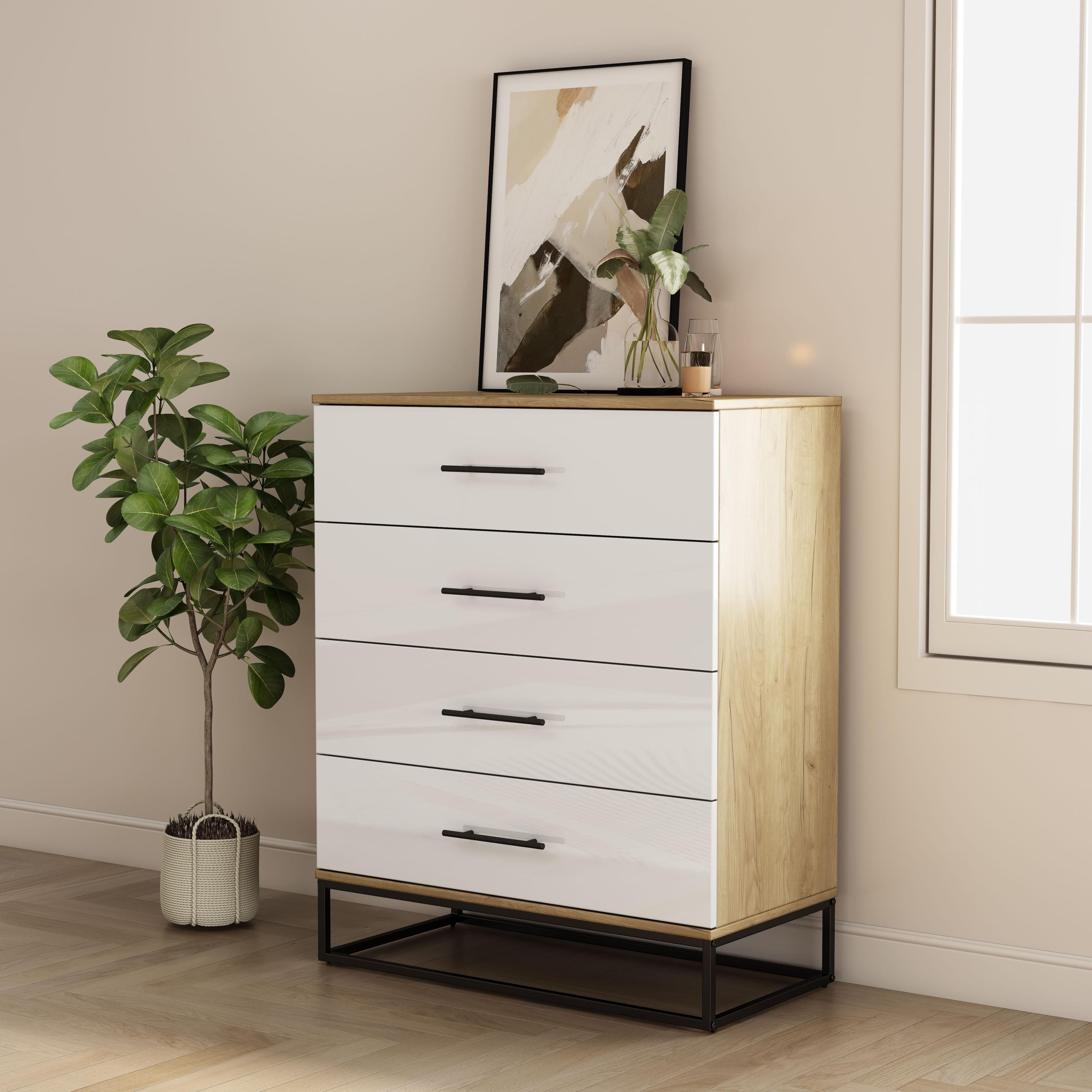 OTTO HOME Lucca Sideboard mit schwarzen Griffen 4 Schubladen Kufengestell Eichefarben