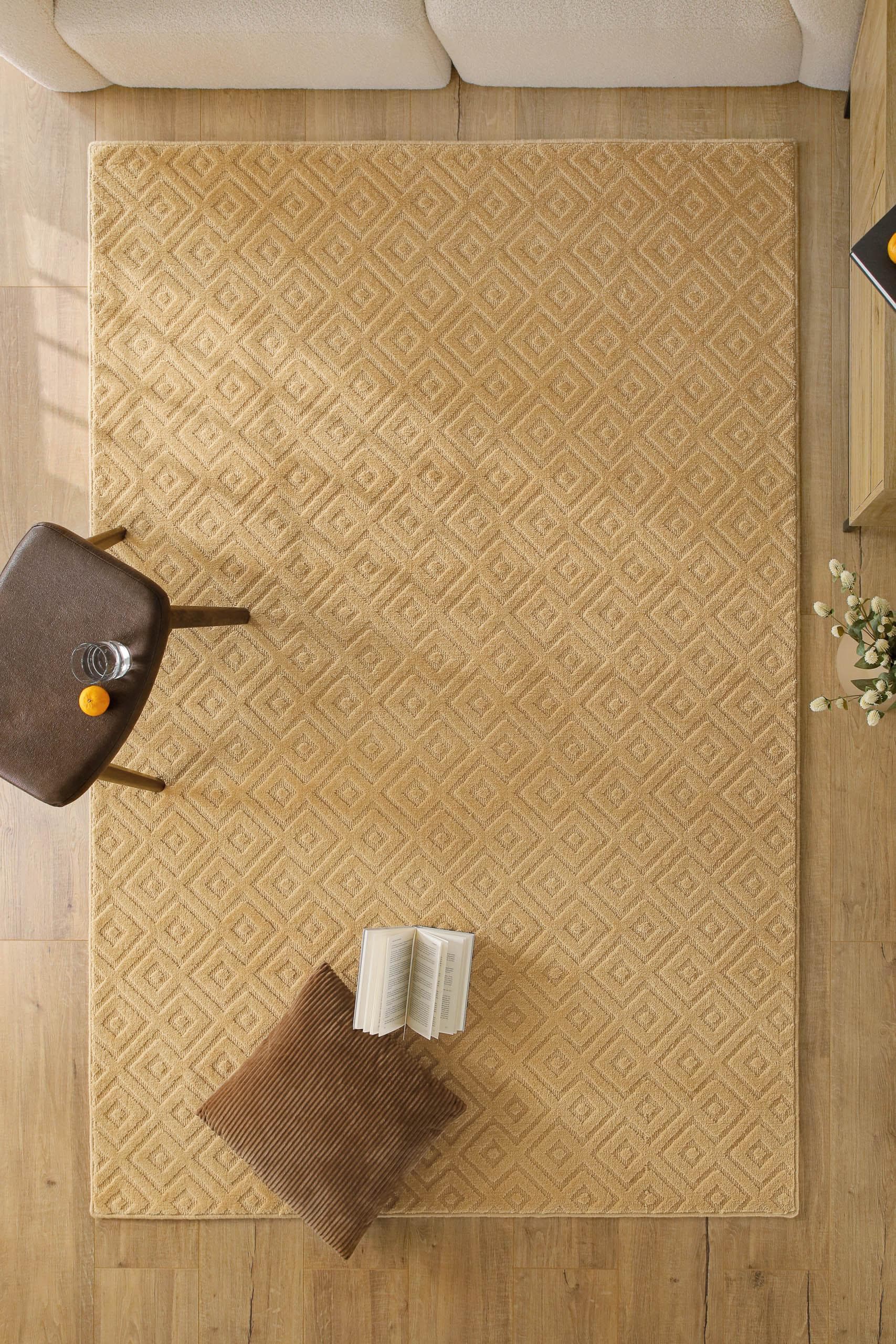 Teppich WECON HOME Castello Two Sand Beige Rautenmuster