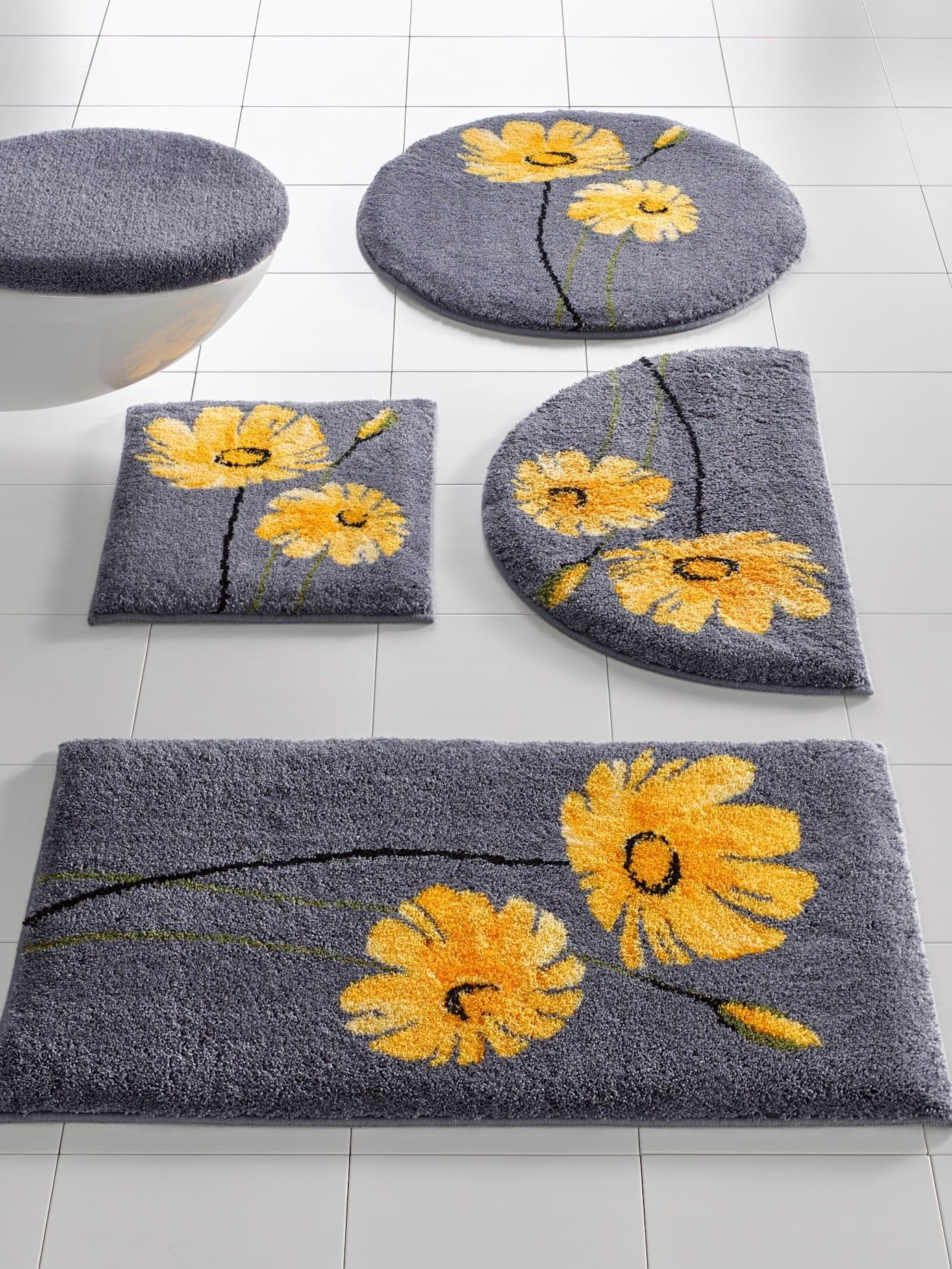 Badematte GRUND Gr. 7, grau-gelb, geblümt