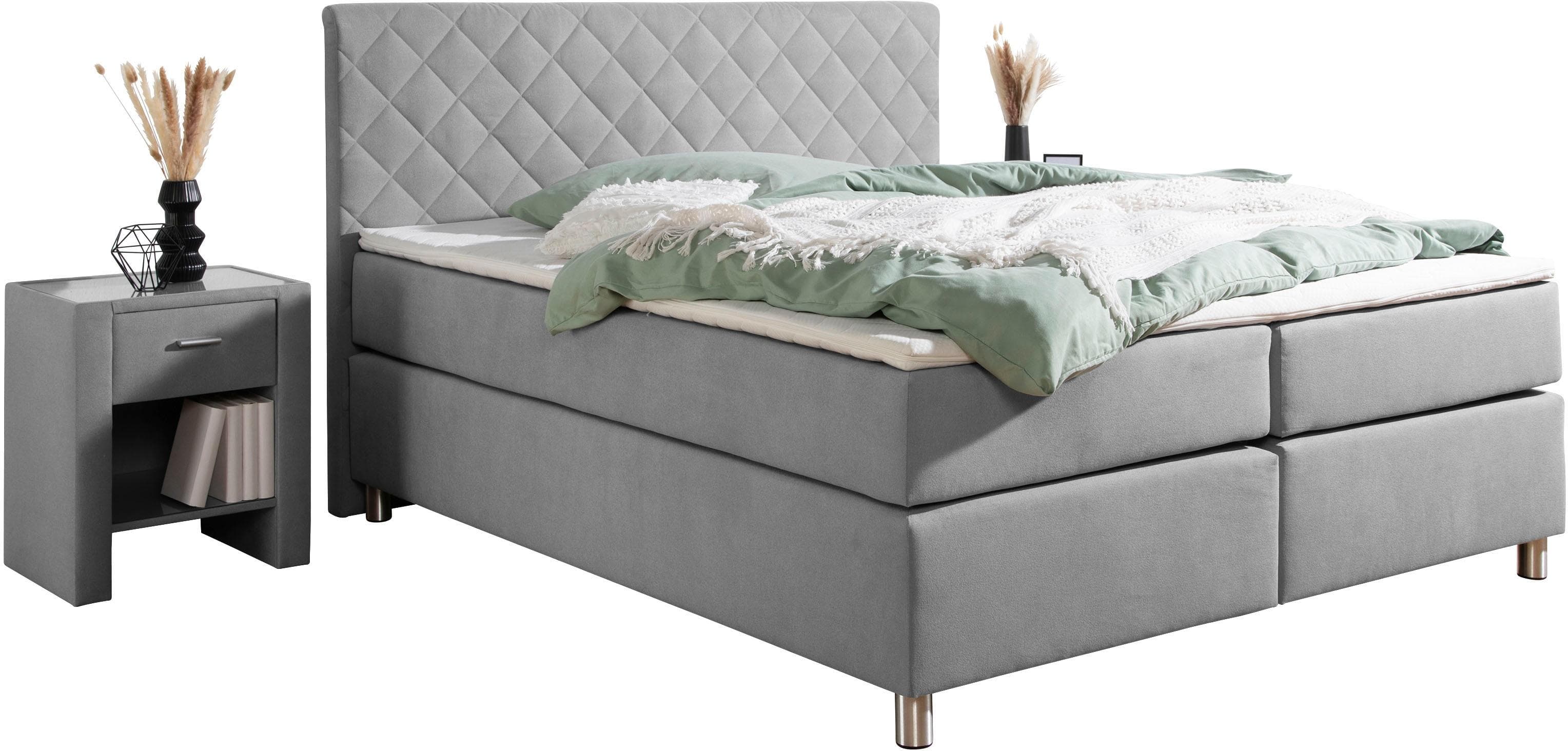 HOME AFFAIRE Boxspringbett Bernard Grau mit Topper