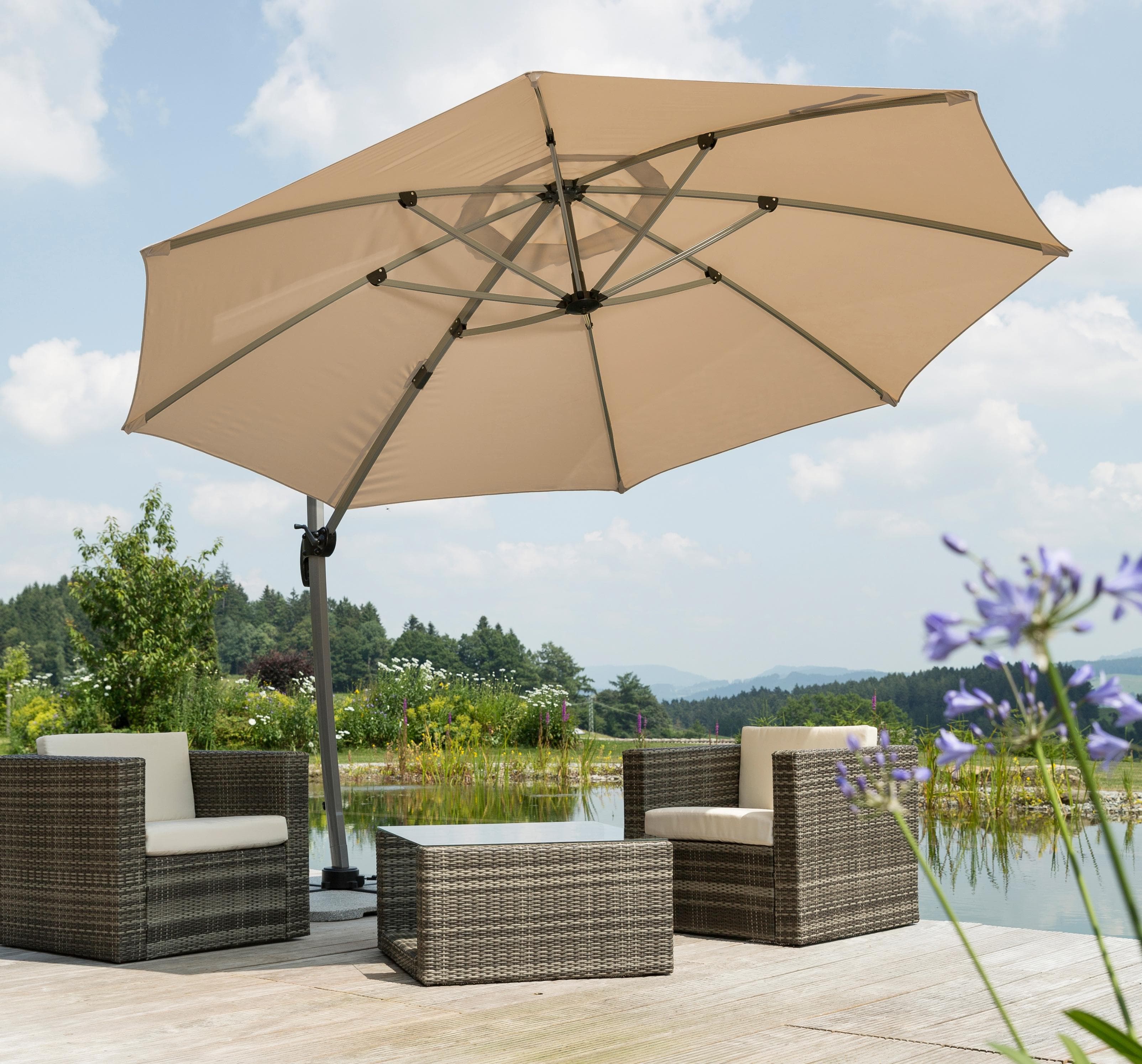 Schneider Schirme Rhodos Rondo Ampelschirm Beige 350 cm