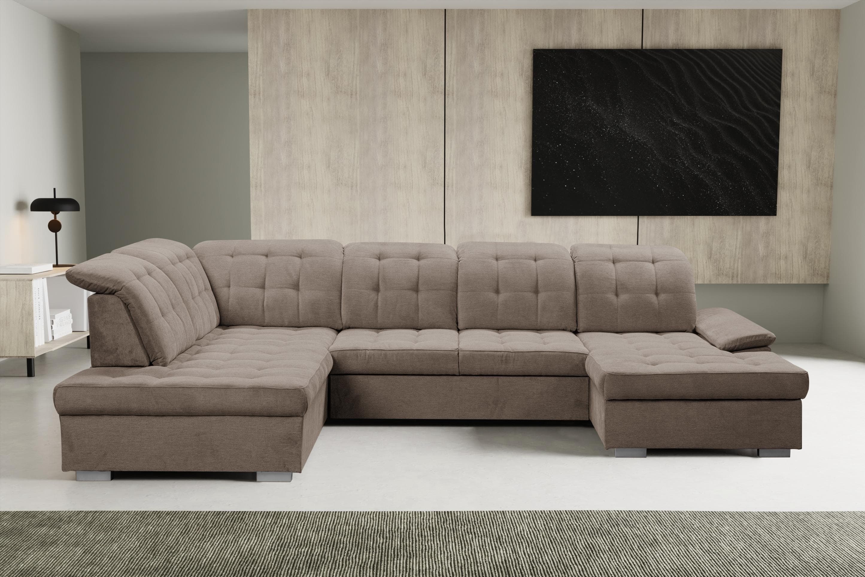 WERK2 Kordula-New Wohnlandschaft U-Form Beige mit Schlaffunktion