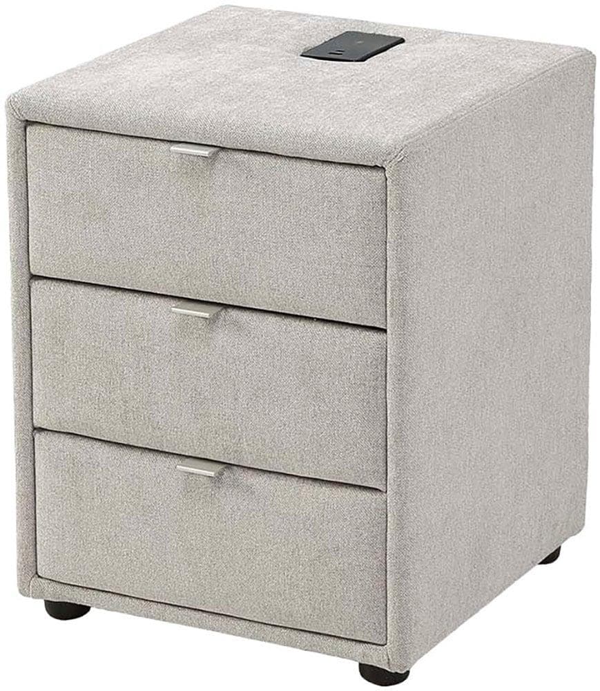 Nachtkonsole JOCKENHÖFER GRUPPE "Lissy" mit 3 Schubladen, Greige, USB-A und USB-C Ladeports