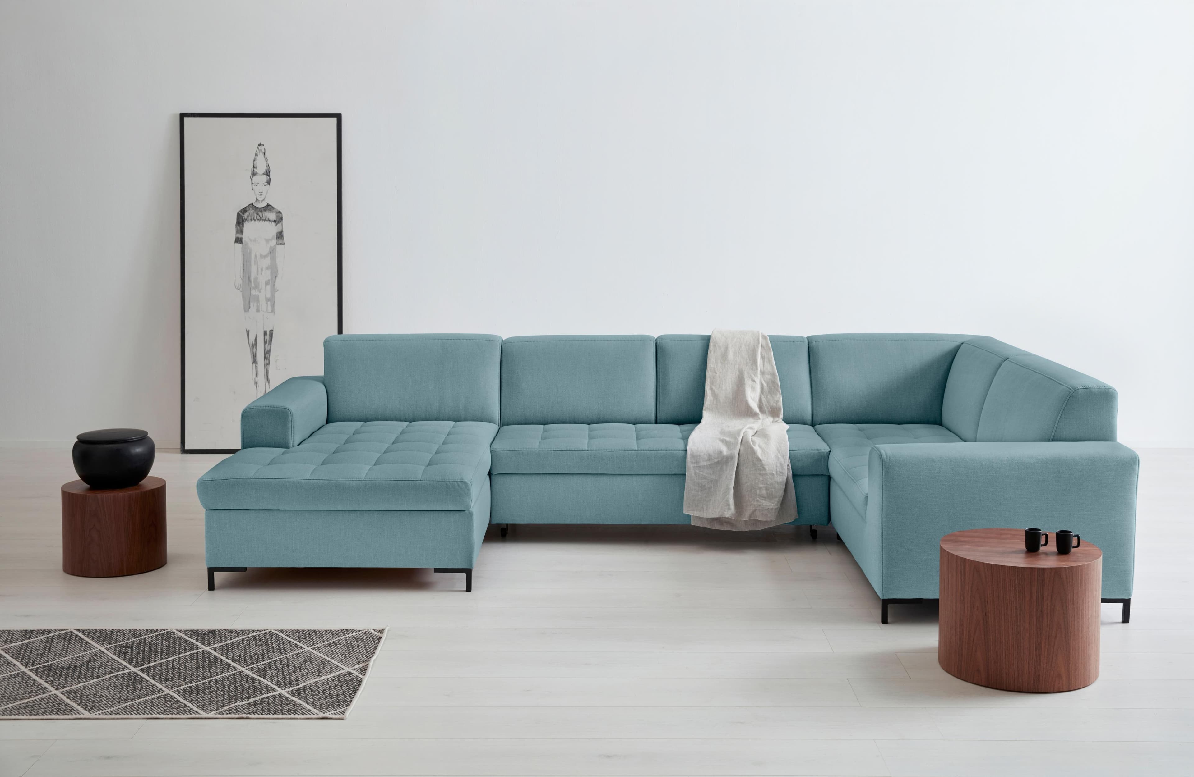 OTTO HOME Wohnlandschaft Grazzo U-Form Eisblau mit Bettfunktion