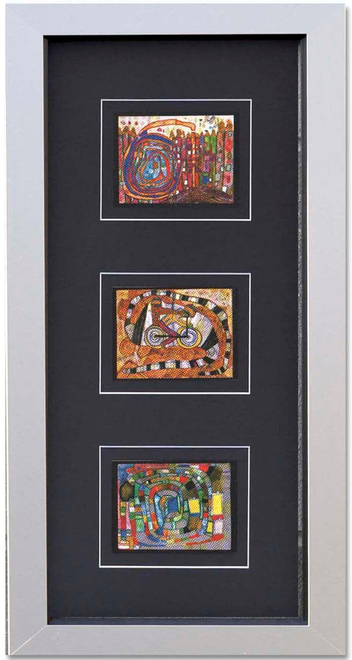 Kunstdruck HUNDERTWASSER Schwarz Bunt Gerahmt