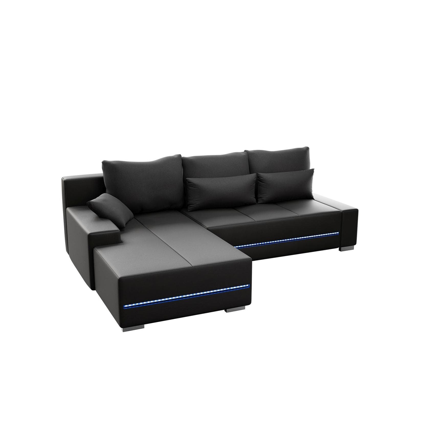 Juskys Sofa Davos Links Ecksofa Dunkelgrau Samt Schlaffunktion Bettkasten LEDs