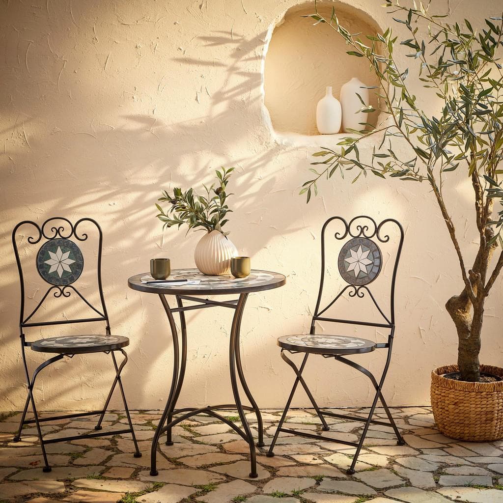 Ambia Garden Balkonset Grau Schwarz Metall Keramik 3-teilig