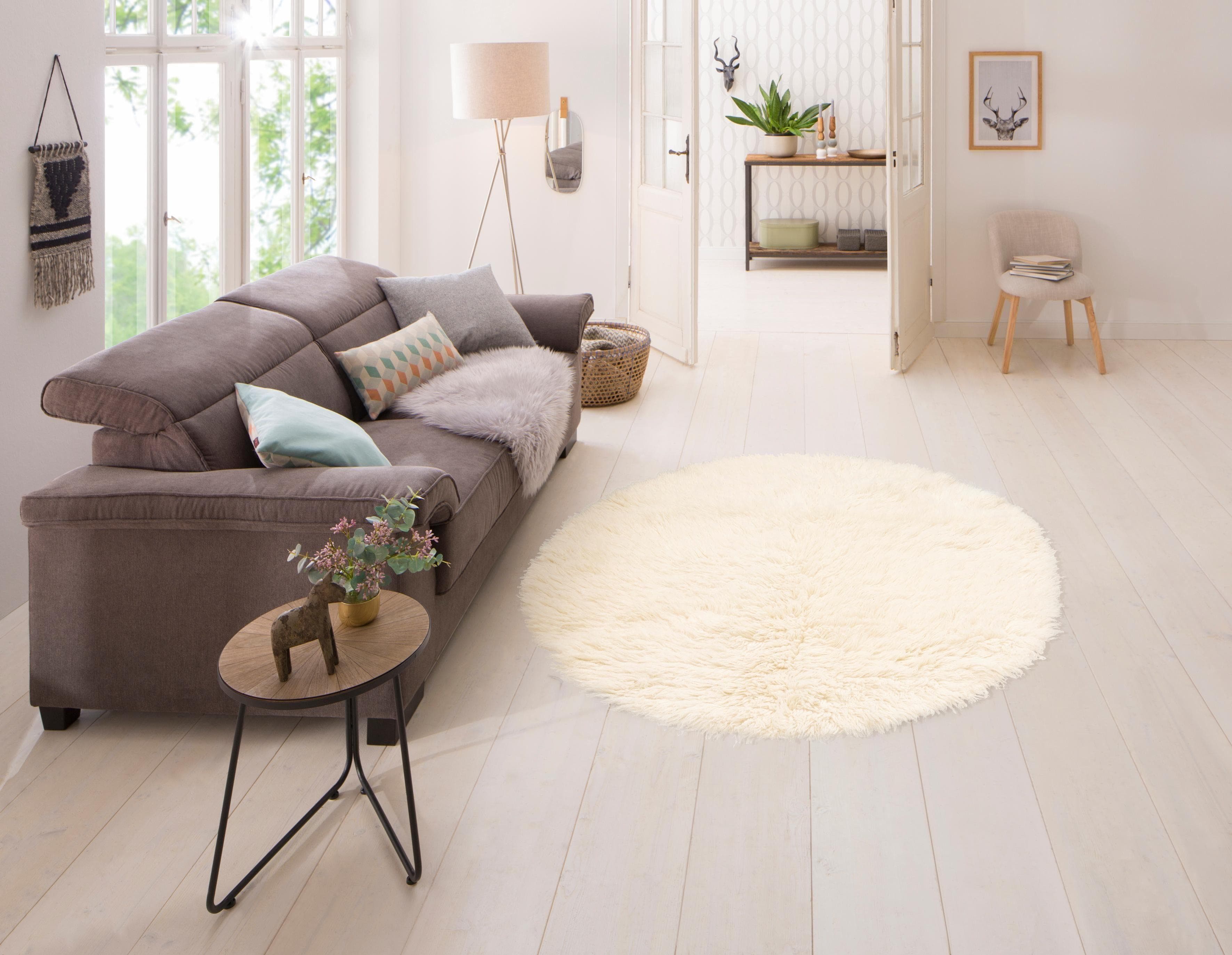 OTTO HOME Wollteppich Elif Beige Rund 140cm Flokati
