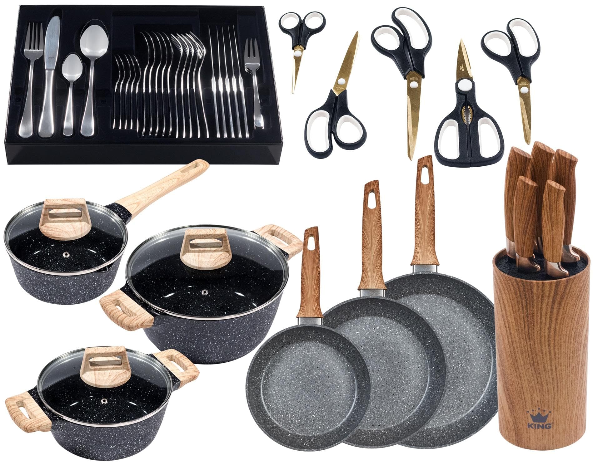Topf-Set KING Essential 21 Grau Holzoptik Induktion