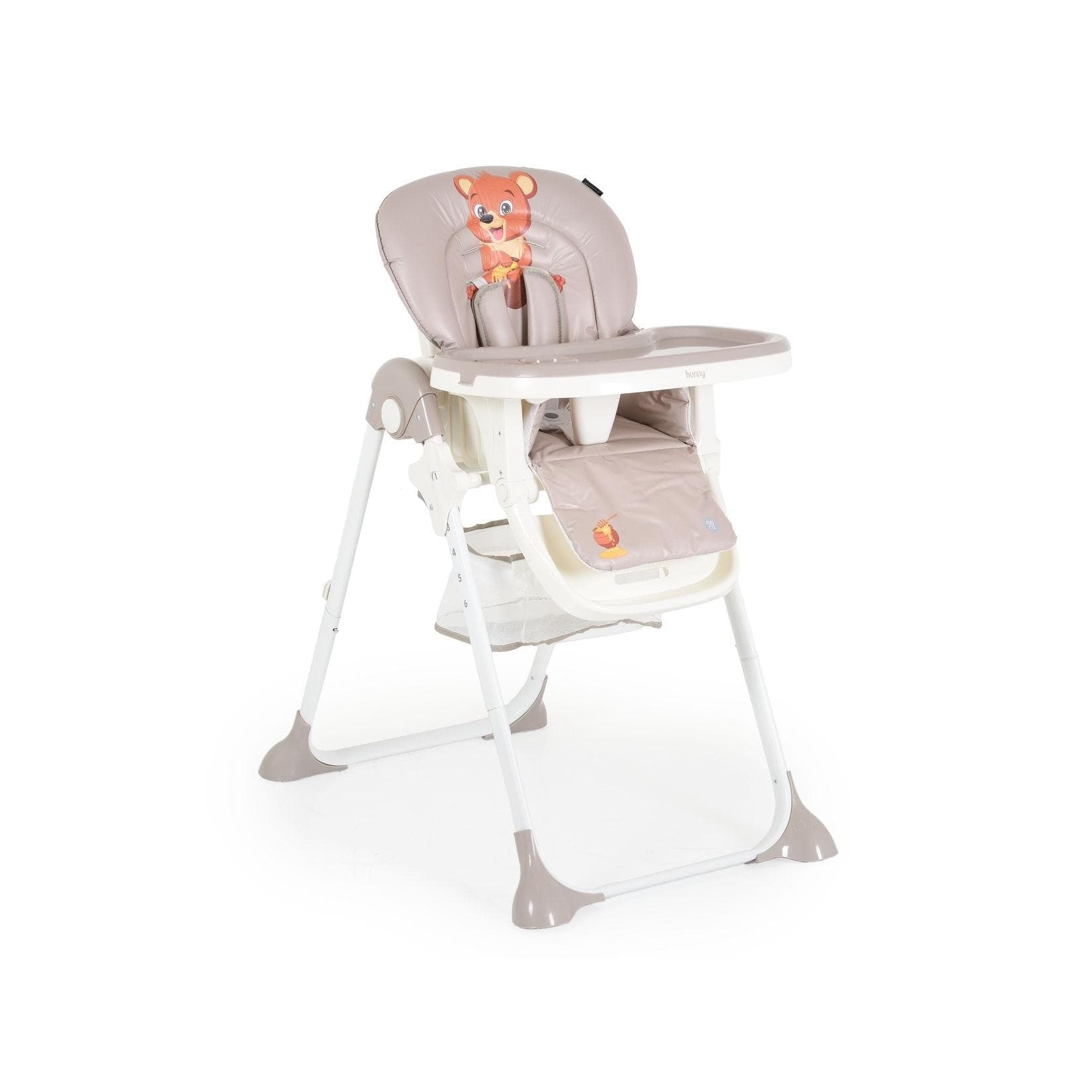 Hochstuhl Hunny klappbar, 5-Punkt-Sicherheitsgurt, zweiteiliger Tisch, Ablagekorb beige Bär