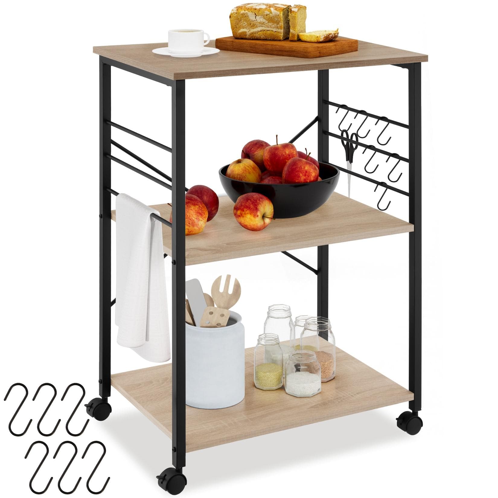 TecTake Servierwagen Industrial Style 3 Ebenen 6 Haken
