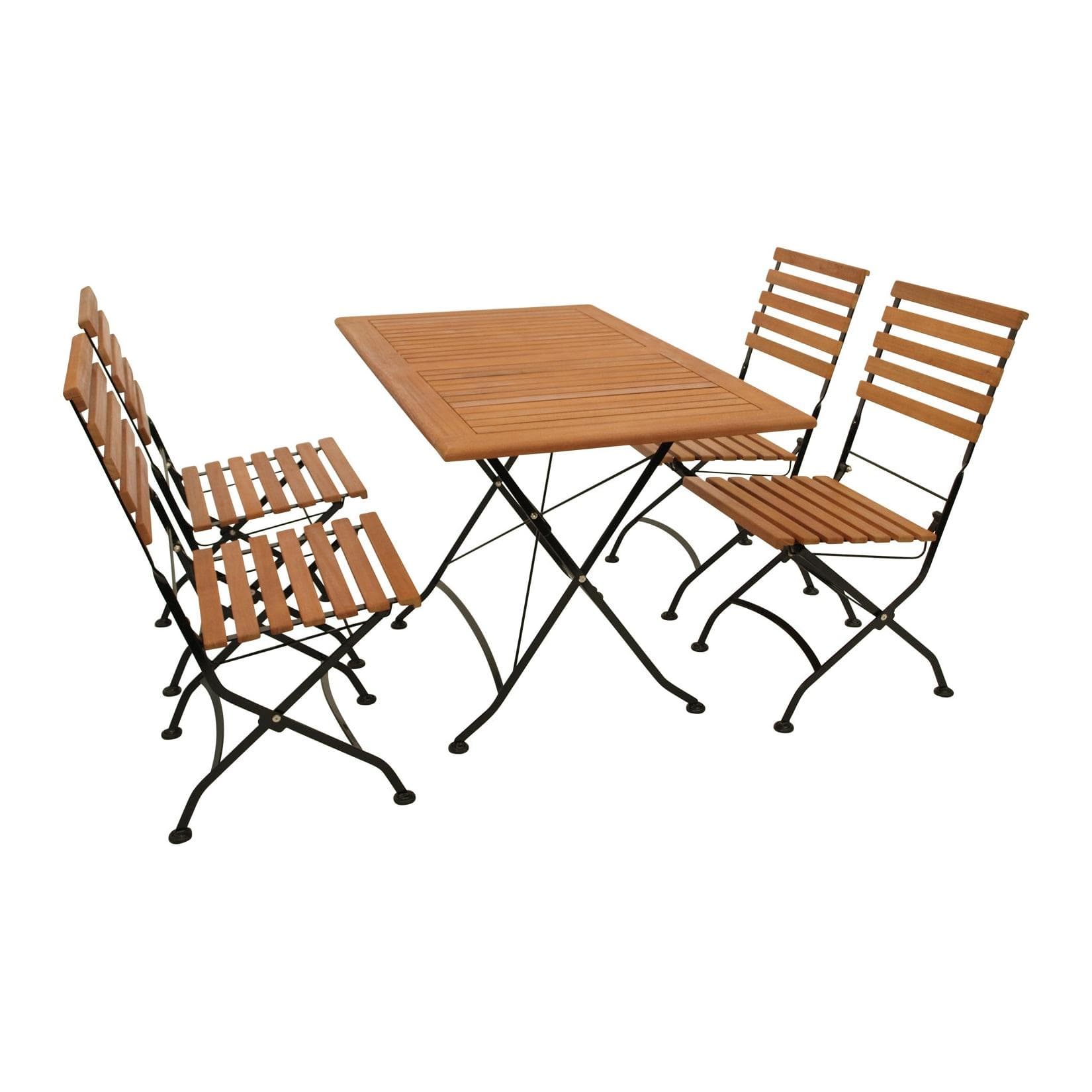 DEGAMO Klappgarnitur HOFGARTEN 5-teilig Flachstahl schwarz Eukalyptus
