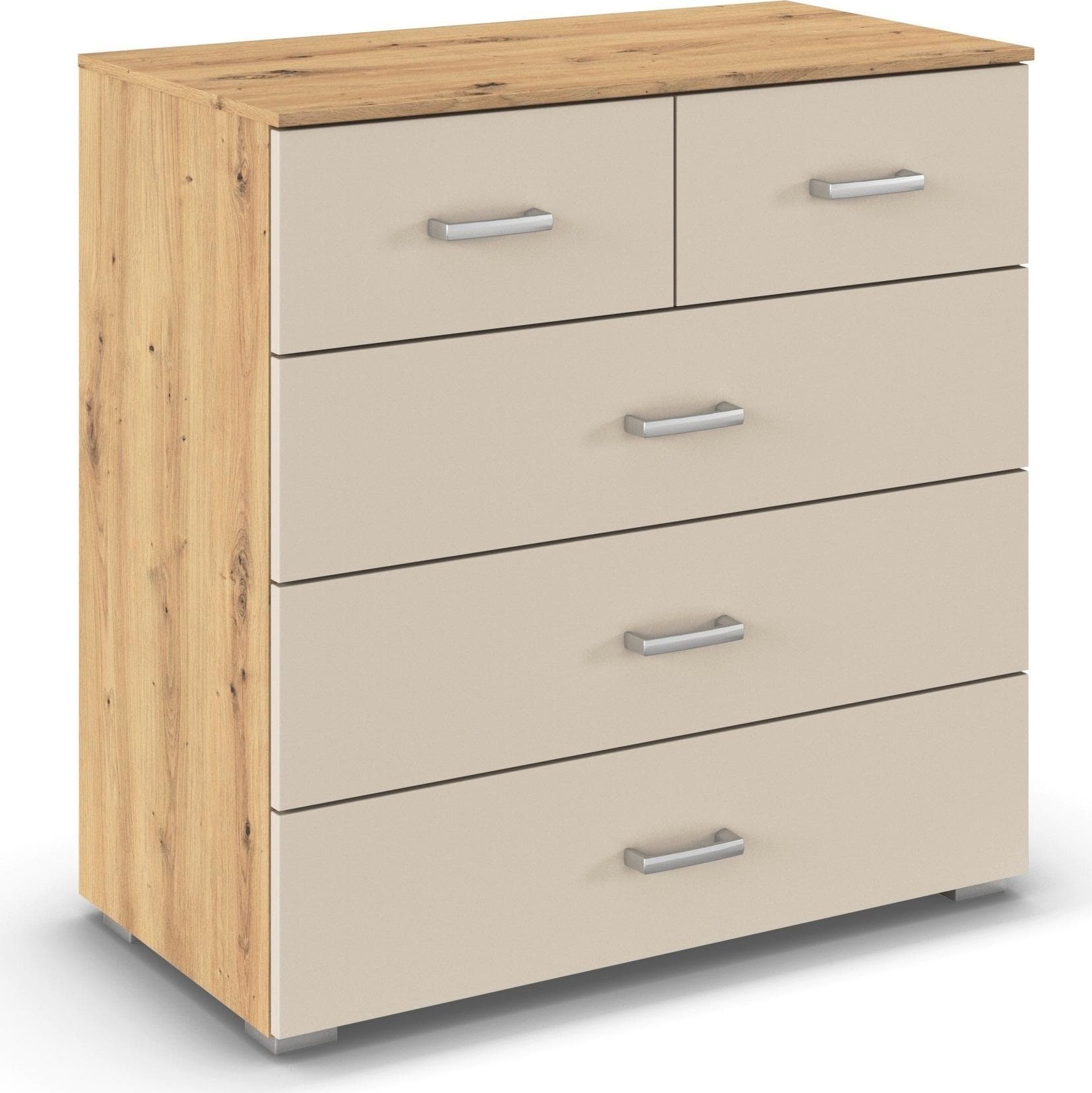 Kommode RAUCH Gamma Eiche Artisan Beige (Champagner) 5 Schubladen Holzwerkstoff