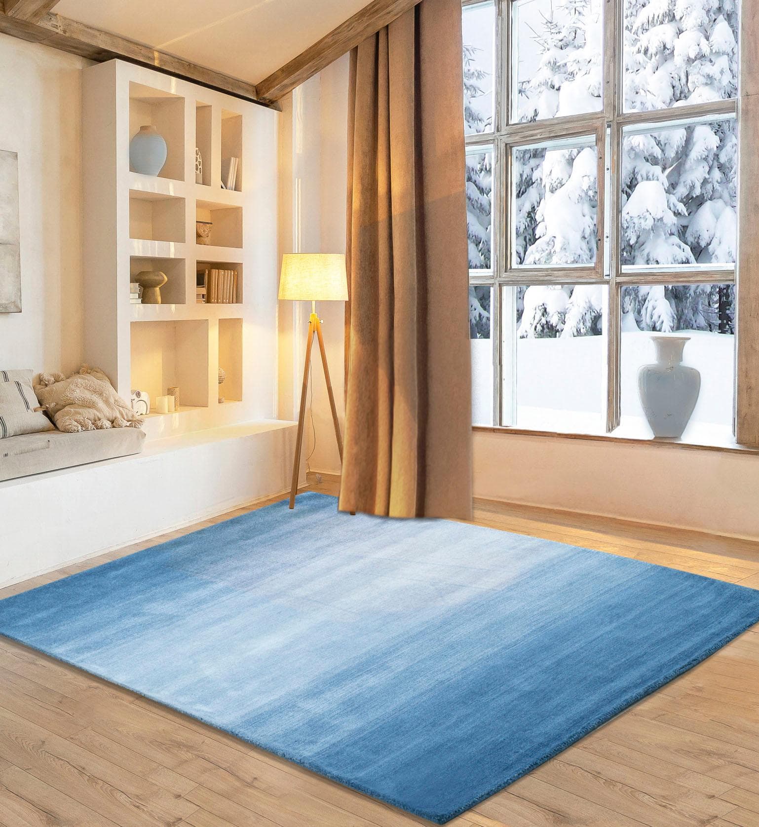 OTTO HOME Wollteppich Lessach Blau Handgewebt