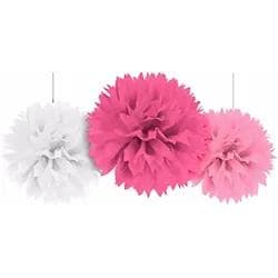 Amscan 181045 Fluffy-Dekobälle 3 Stück Rosa/Pink/Weiß