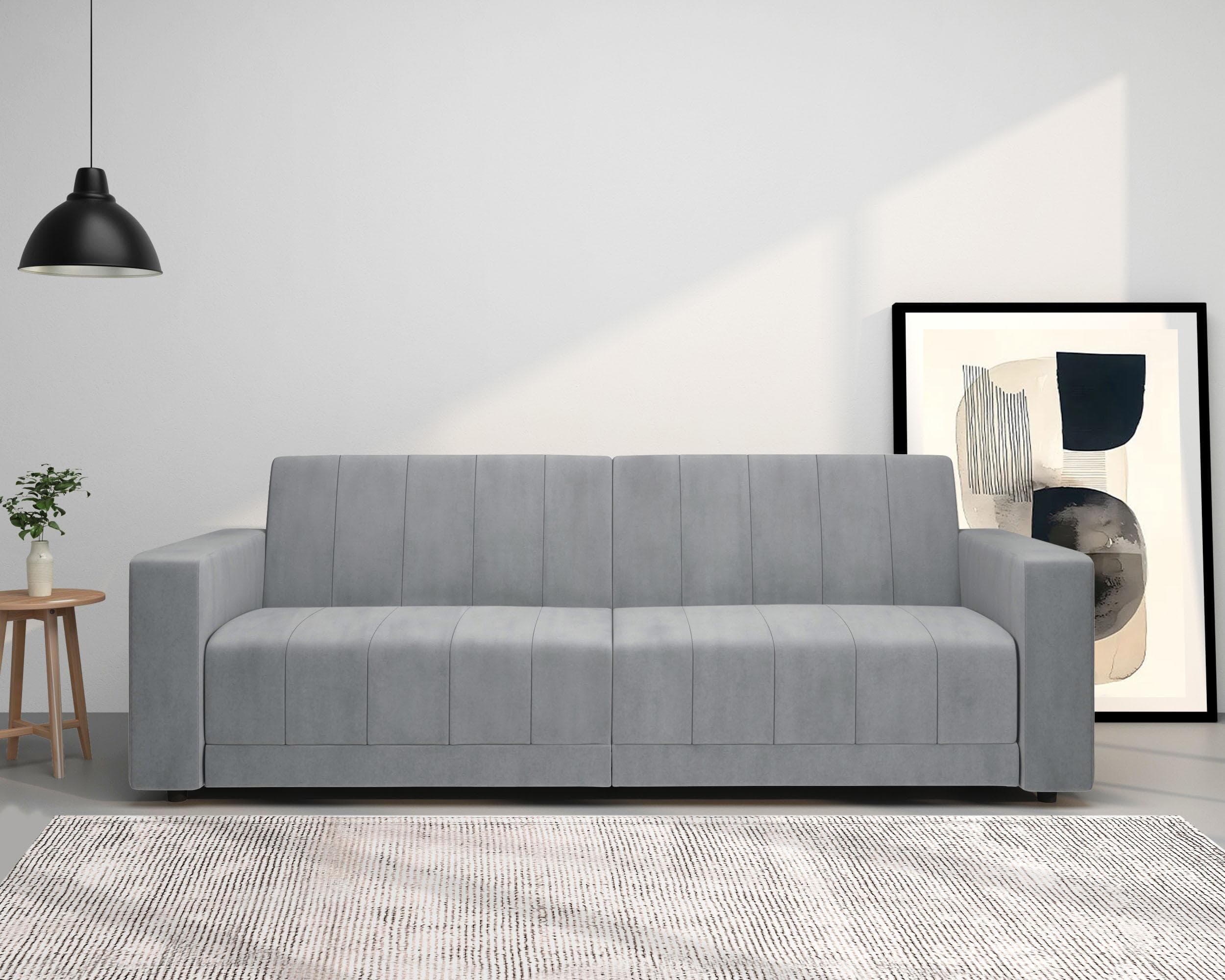 DOREL HOME Allie II Schlafsofa 3-Sitzer Hellgrau Samt