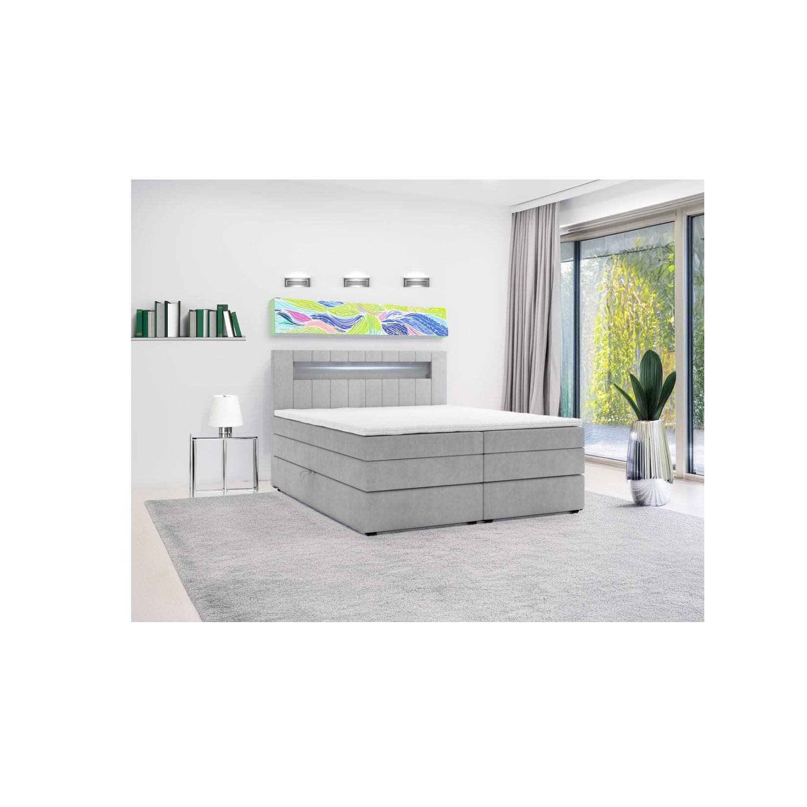M-Punkt Boxspringbett KUBA KING Grau mit Bettkasten und Visco Topper