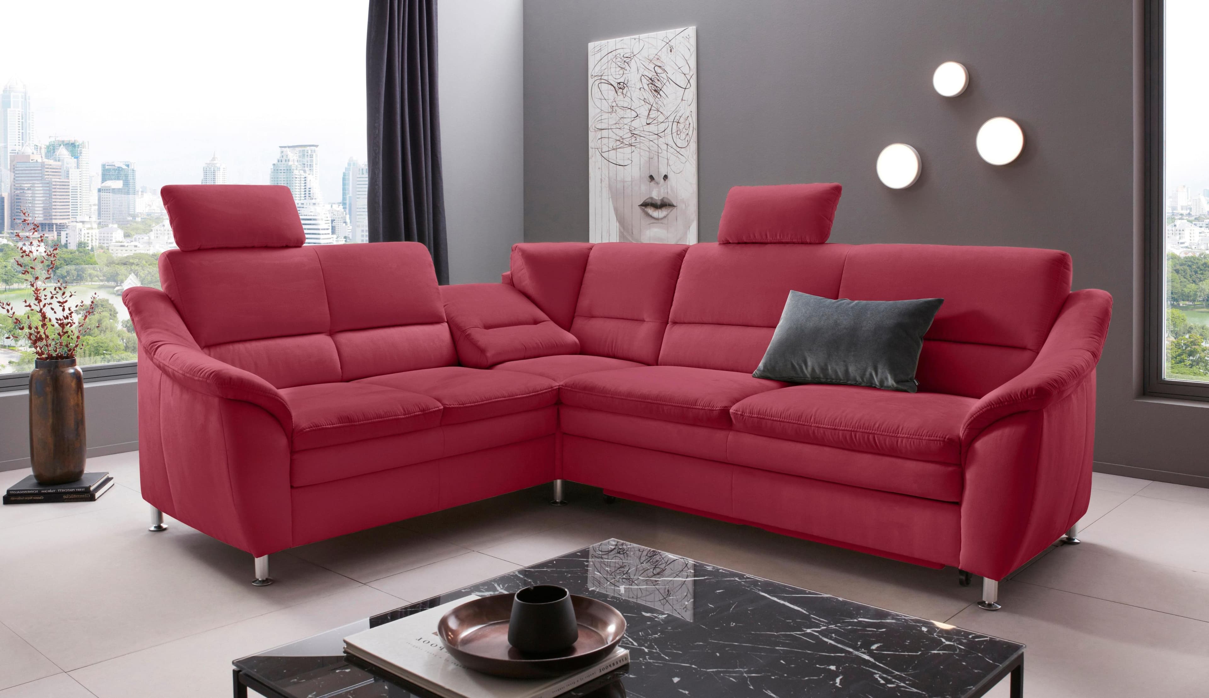 HOME AFFAIRE Ecksofa Cardoso L-Form Bordeaux mit Bettfunktion