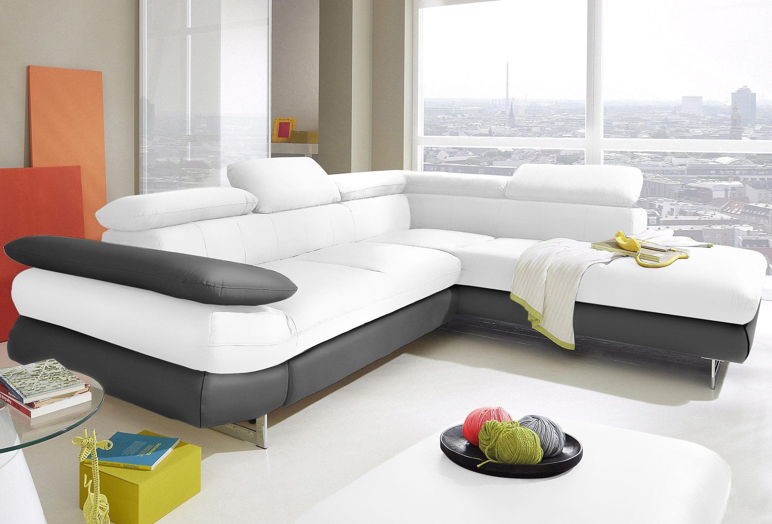 COTTA Ecksofa Solution L-Form Grau/Altweiß mit Ottomane